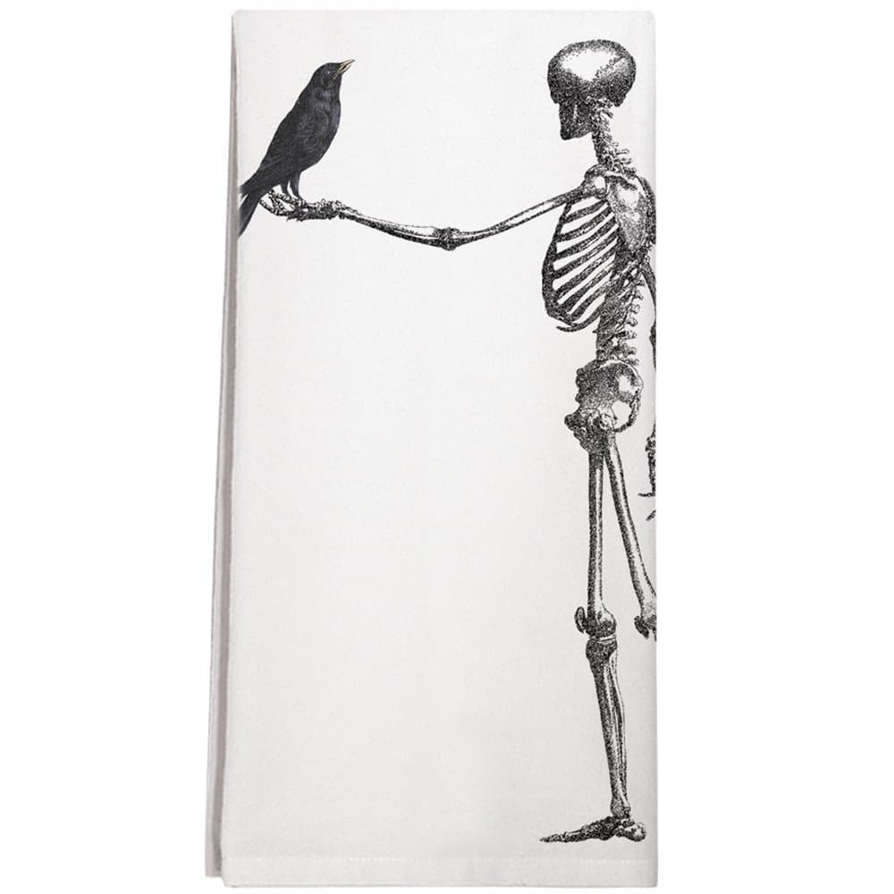 Montgomery Street Skeleton and Raven Cotton Flour Sack Dish Towel
