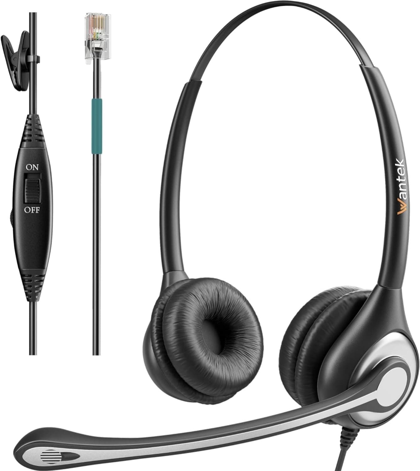 Wantek Corded Telephone Headset Dual w/Noise Canceling Mic Compatible with Avaya Aastra Allworx Adtran Alcatel Lucent AltiGen Digium Gigaset InterTel Mitel Plantronics Landline Deskphones(F602S1)