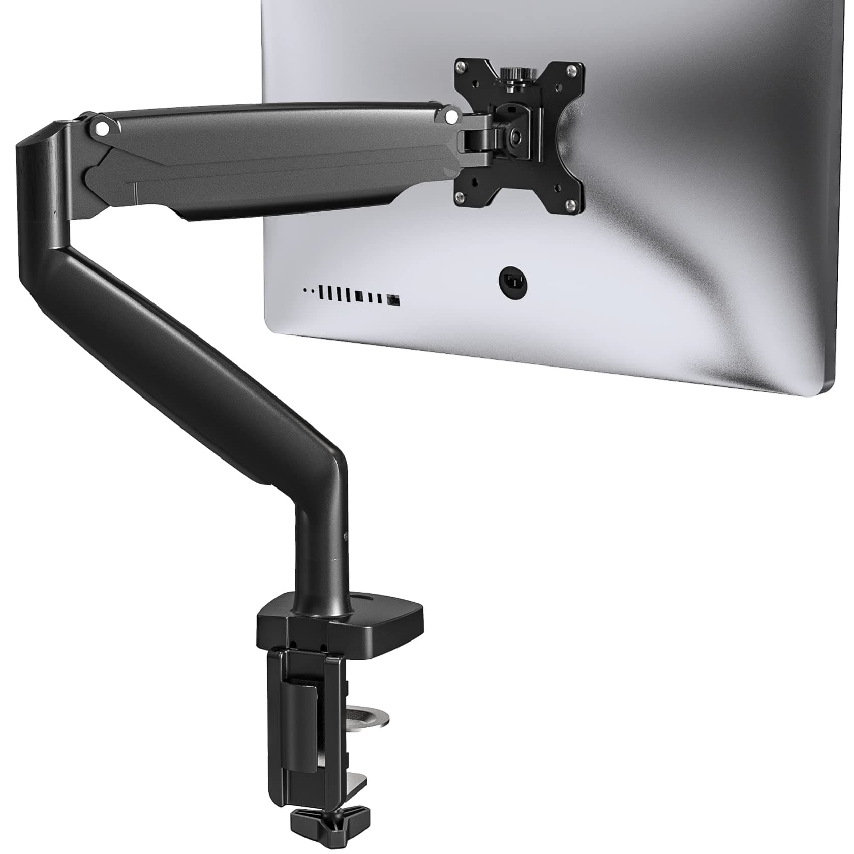 Single Monitor Desk Mount for Ultrawide 13"-34" Flat/Curved Screens, Gas Spring Computer Monitor Arm Holds up to 30.8lbs, Fully Adjustable Heavy Duty VESA Mount Stand w/ Clamp/Grommet Base
