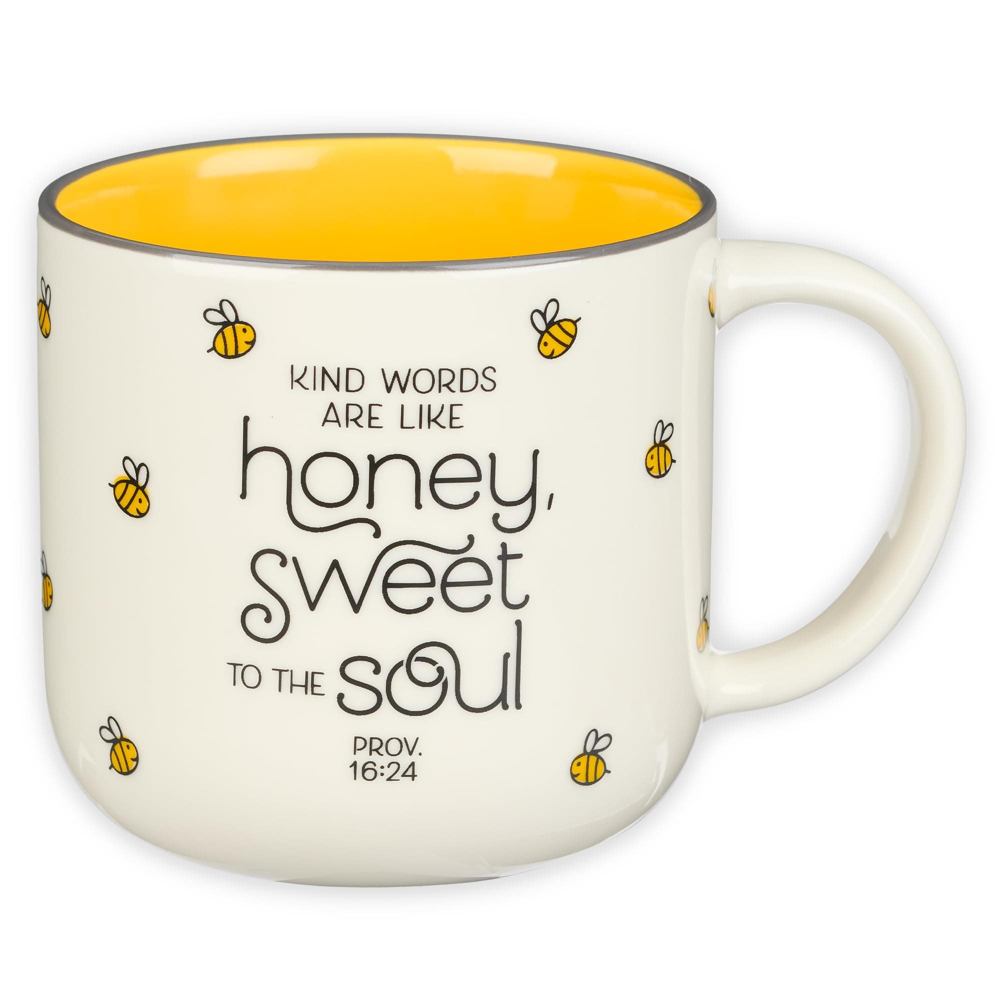 Christian Art Gifts Large Ceramic Coffee & Tea Mug for Women: Kind Words are Like Honey Inspirational Bible Verse, Non-toxic/Lead-free, Microwave/Dishwasher Safe Bumble Bee Cup, Yellow/White, 15 oz.