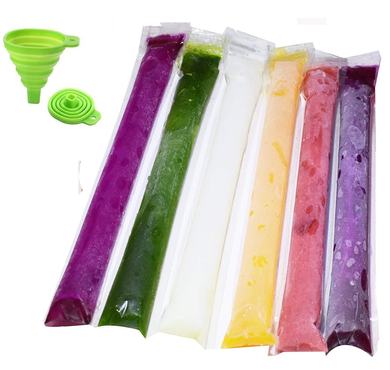 120pcs Ice Popsicle Molds Bags Pop Mold Pouch with Zip Seals get Foldable Funnel Free, 11"x2" DIY Zip-Top Ice pop Pouches for Gogurt, Ice Candy or Freeze Pops, Fruit Vegetable Freezer Tubes