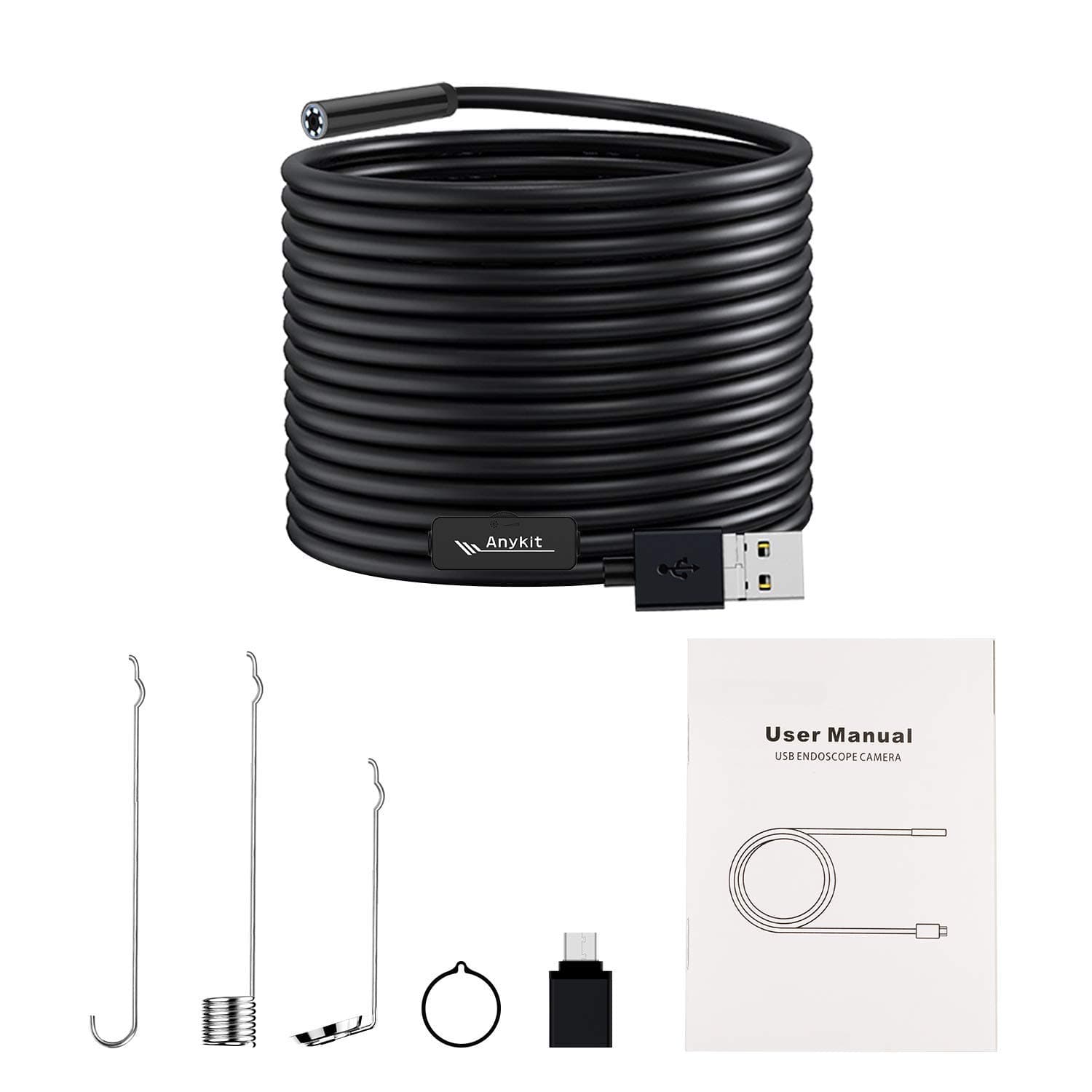 USB Endoscope with 6 Adjustable LED Lights, Anykit 1200P HD Semi-Rigid Borescope Waterproof Inspection Camera for Android, MacBook & Windows PC 7m(23 ft)