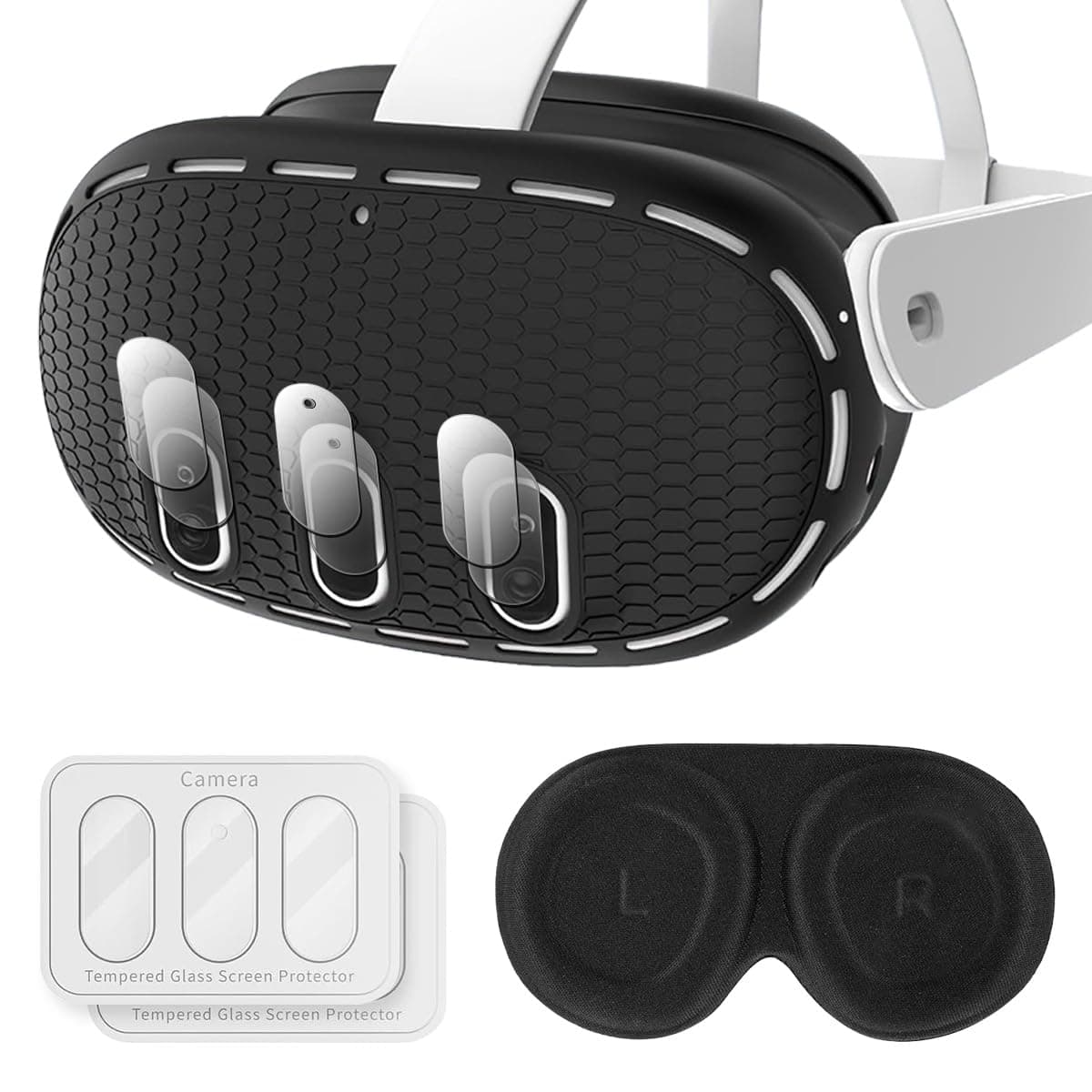 T Tersely for Meta Quest 3 Replacement Kit - Silicone Shell Cover, Tempered Glass Lens Protector, Protective Lens Cover Anti Scratch Anti Dust Anti Shock, Compatible with Meta Quest 3 Accessories