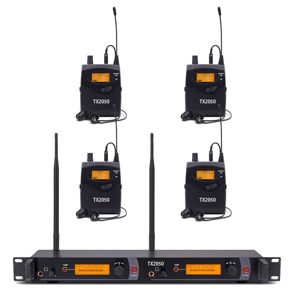 Wireless In Ear Monitor System UHF Pro 2 Channels 4 Receivers Bodypacks Monitoring with LCD Display