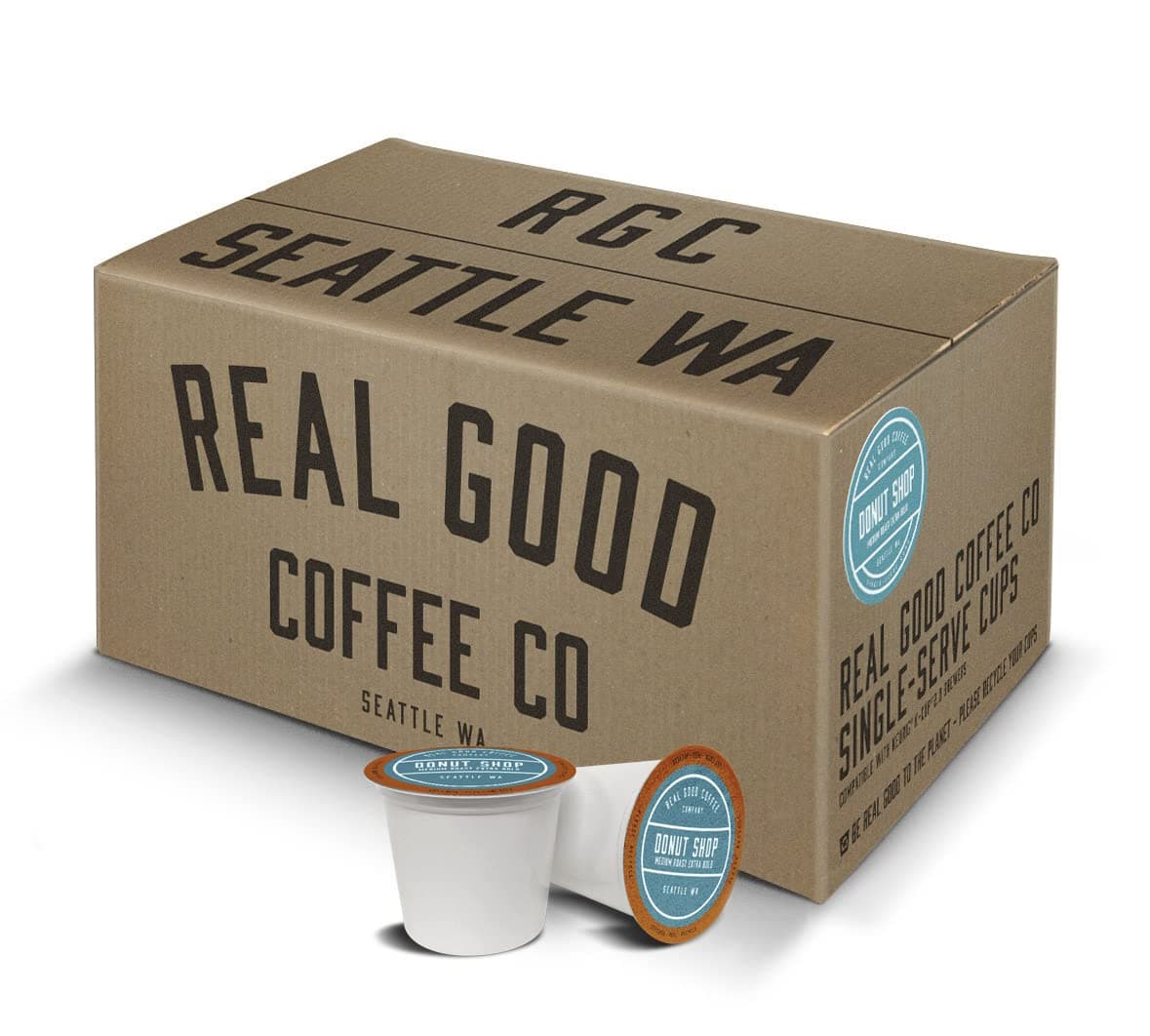 Real Good Coffee CompanySingle Use Coffee Pods - Donut Shop Medium Roast Coffee - K-Cup Compatible including Keurig 2.0 Brewers - Recyclable Cups and Packaging - 72 Count