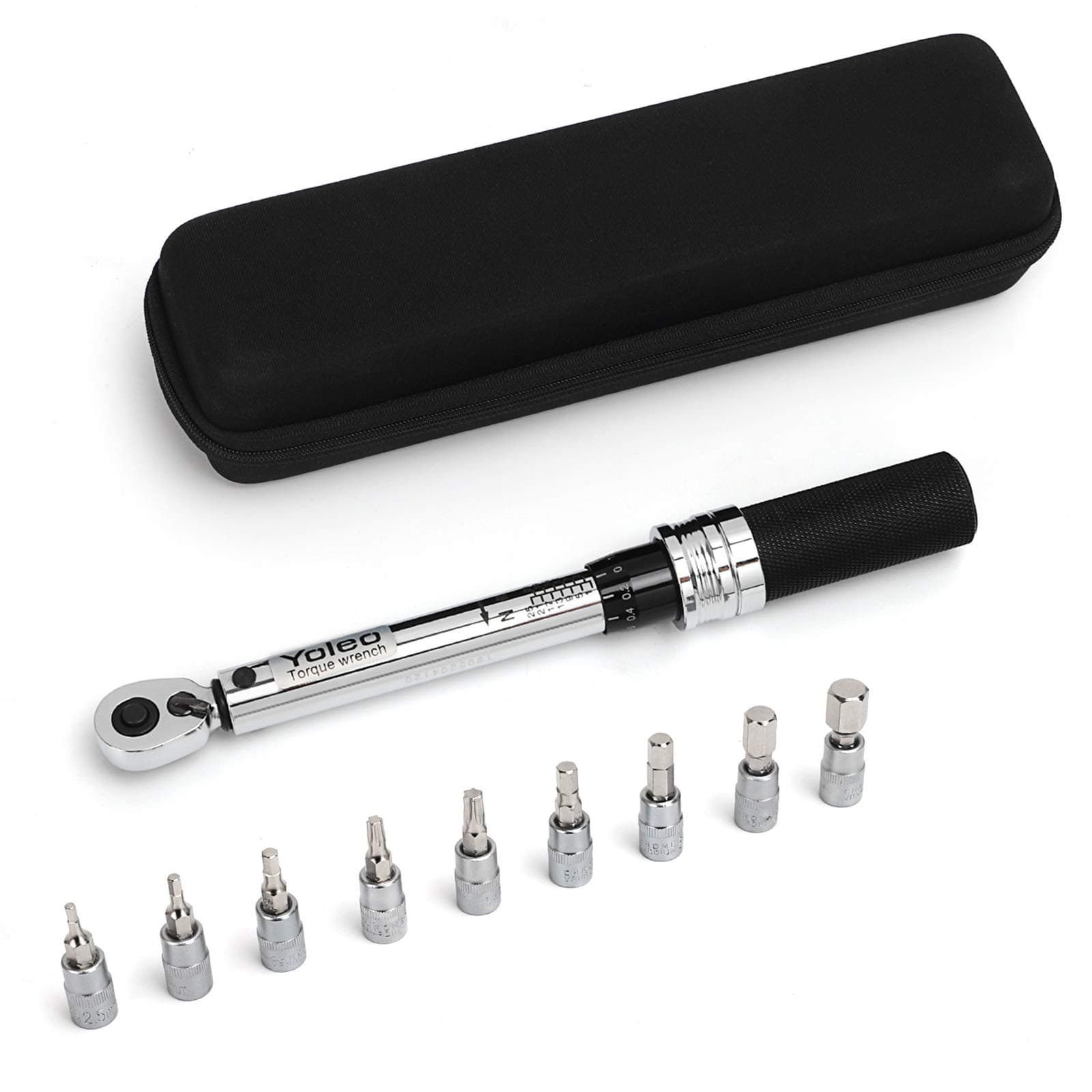 YOLEO 1/4 Inch Drive Click Torque Wrench Set, 1-25 Nm/ 9-221 in.-lb., Aluminum, Silver, Black