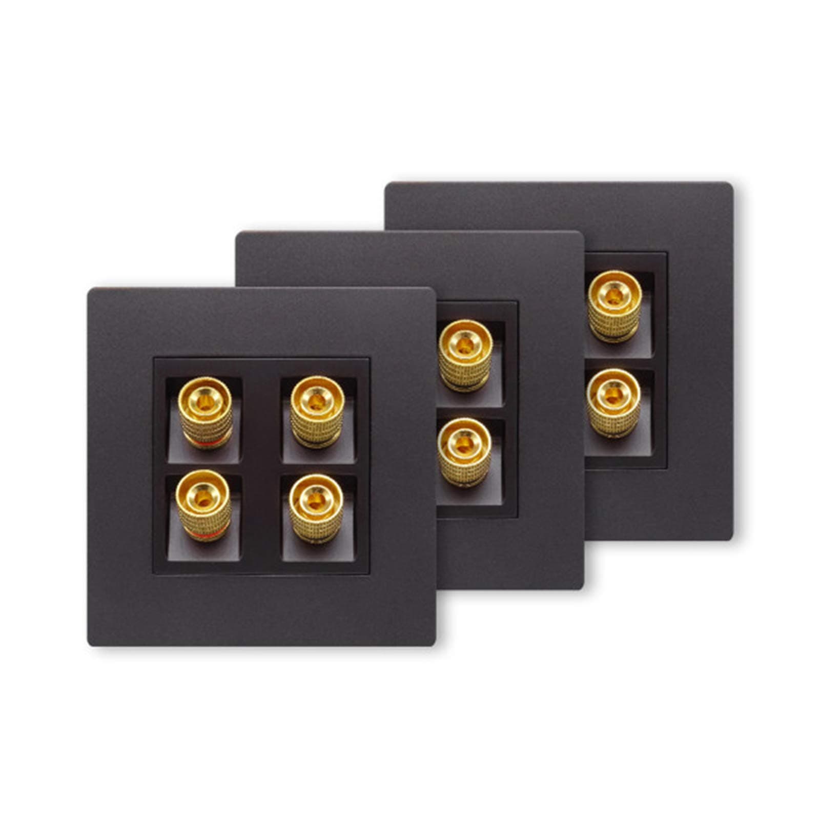Insputer 3Pcs Speaker Box Terminal Banana Binding Post Terminal Connectors Subwoofer Speakers Wall Plate Black for Home Car Audio (4 Ports, 3 Packs)