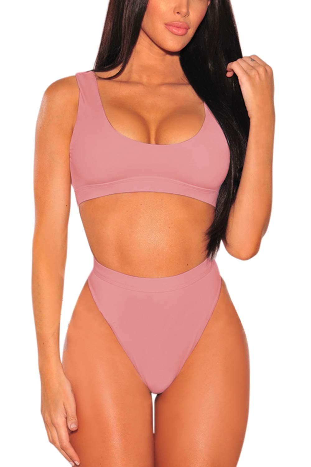 Pink QueenWomen's Crop Top High Waisted Cheeky Bikini Set Two Piece Swimsuits