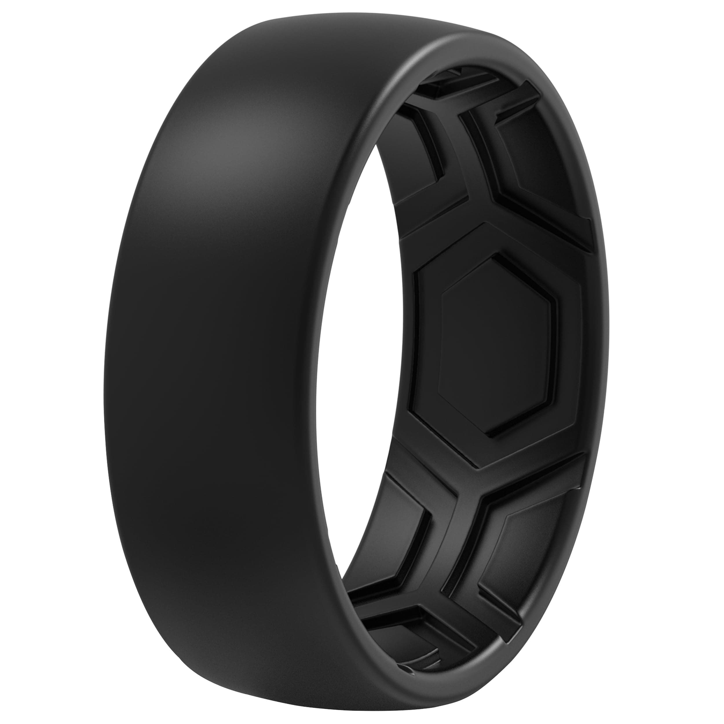 Silicone Rings for Men - 1 Ring Breathable Patterned Design Wedding Bands 8MM (1 Ring - Black, 8.5-9 (18.9mm))