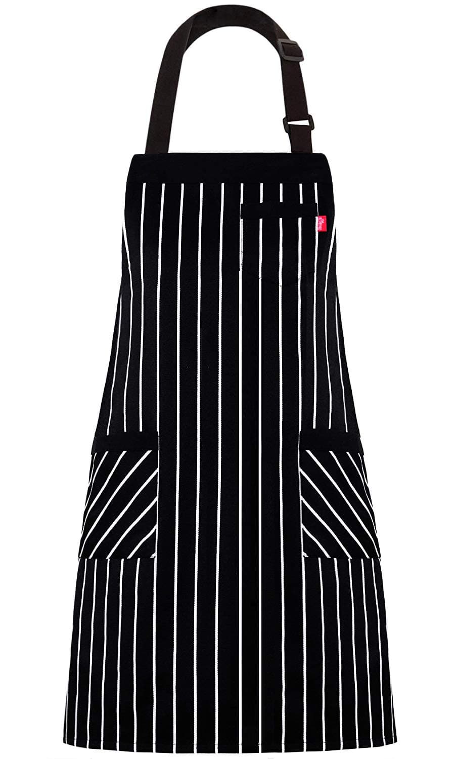 Aprons for Women and Men, Kitchen Chef Apron with 3 Pockets and 40" Long Ties, Adjustable Bib Apron for Cooking, Serving - 32" x 28" - Black/White Pinstripe - 1 Pcs