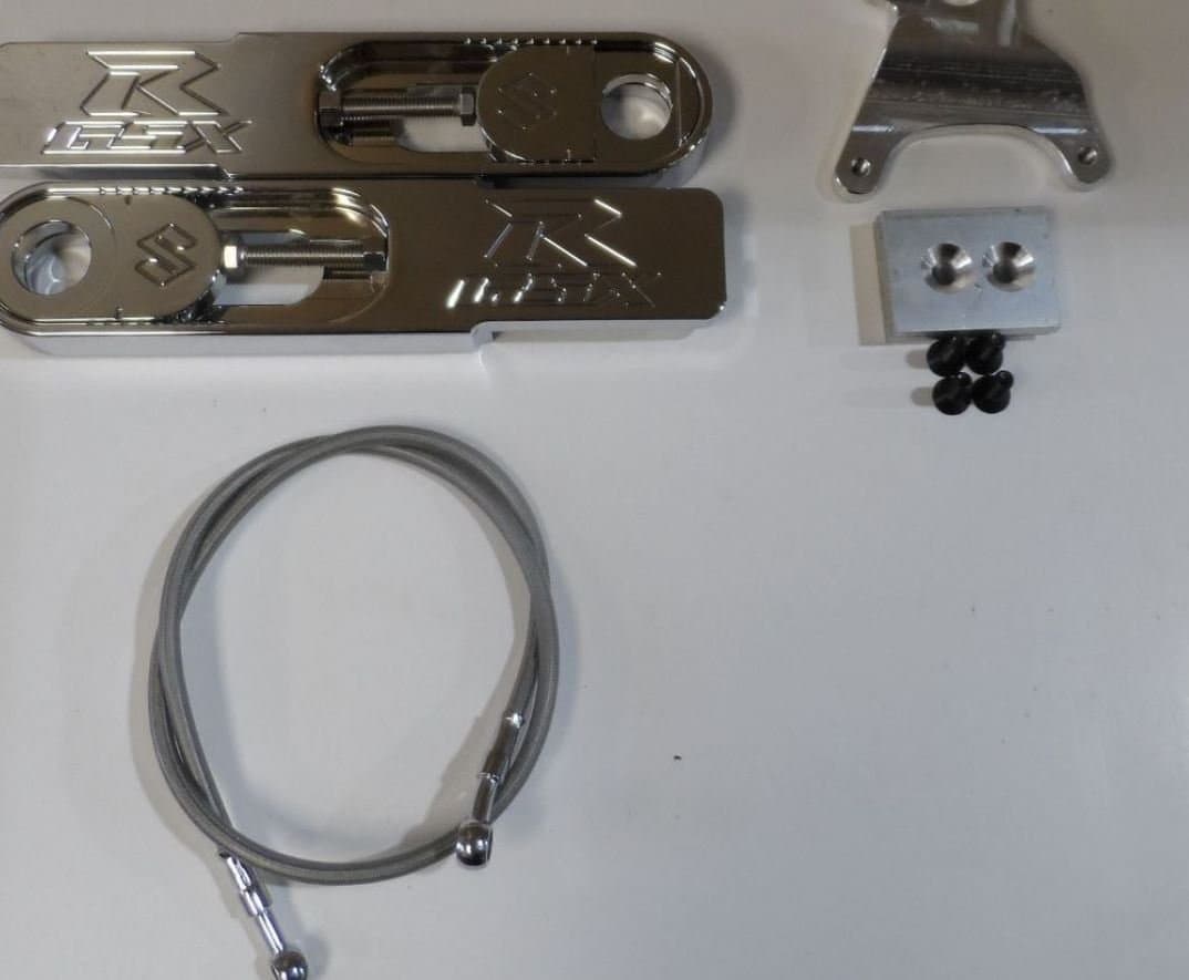 2001 2002 2003 suzuki GSXR 600 750 CHROME swingarm extensions & brake line kit MADE IN USA