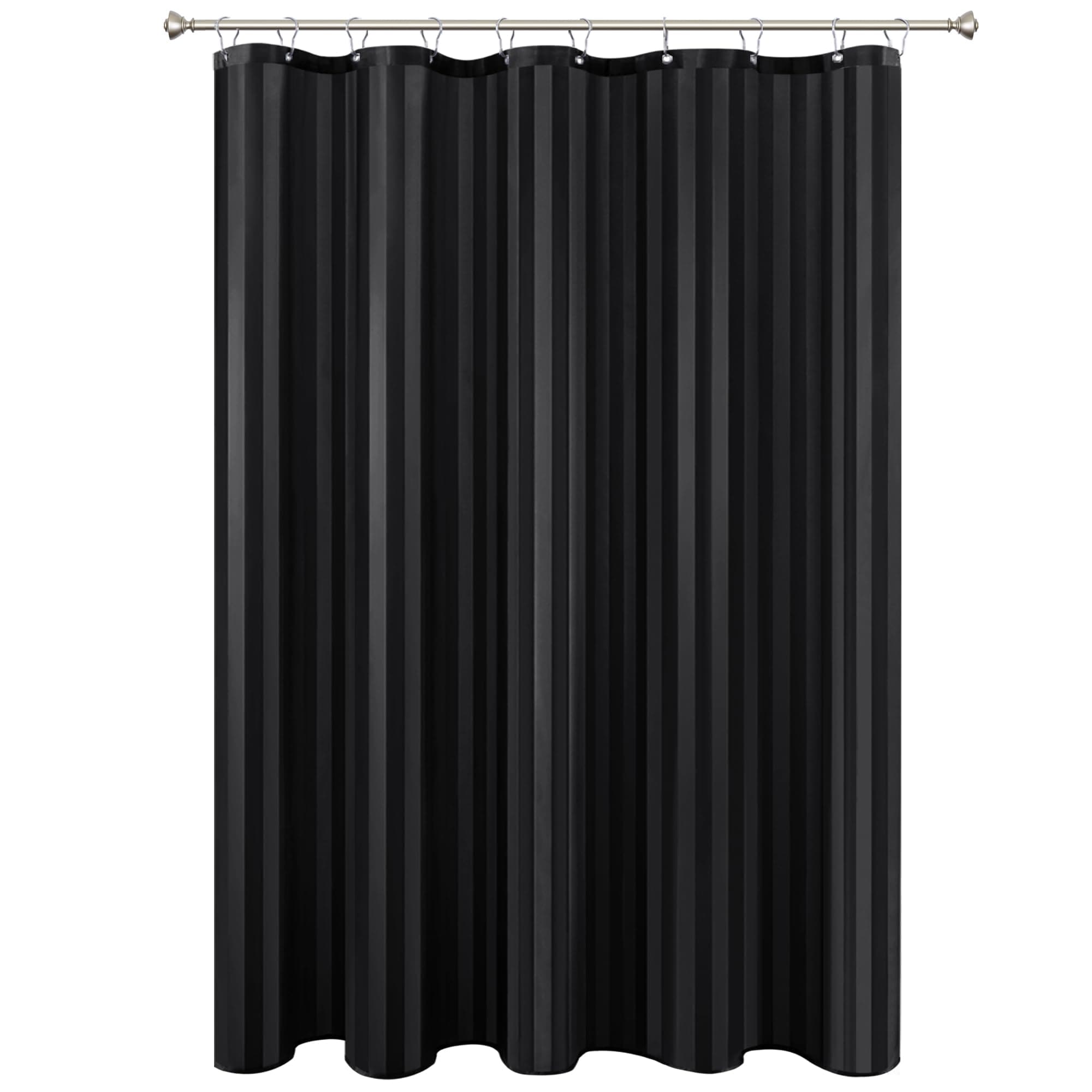 Biscaynebay Fabric Shower Curtain or Liner 72" by 72", Black Water Repellent Damask Stripes Bathroom Curtains Machine Washable