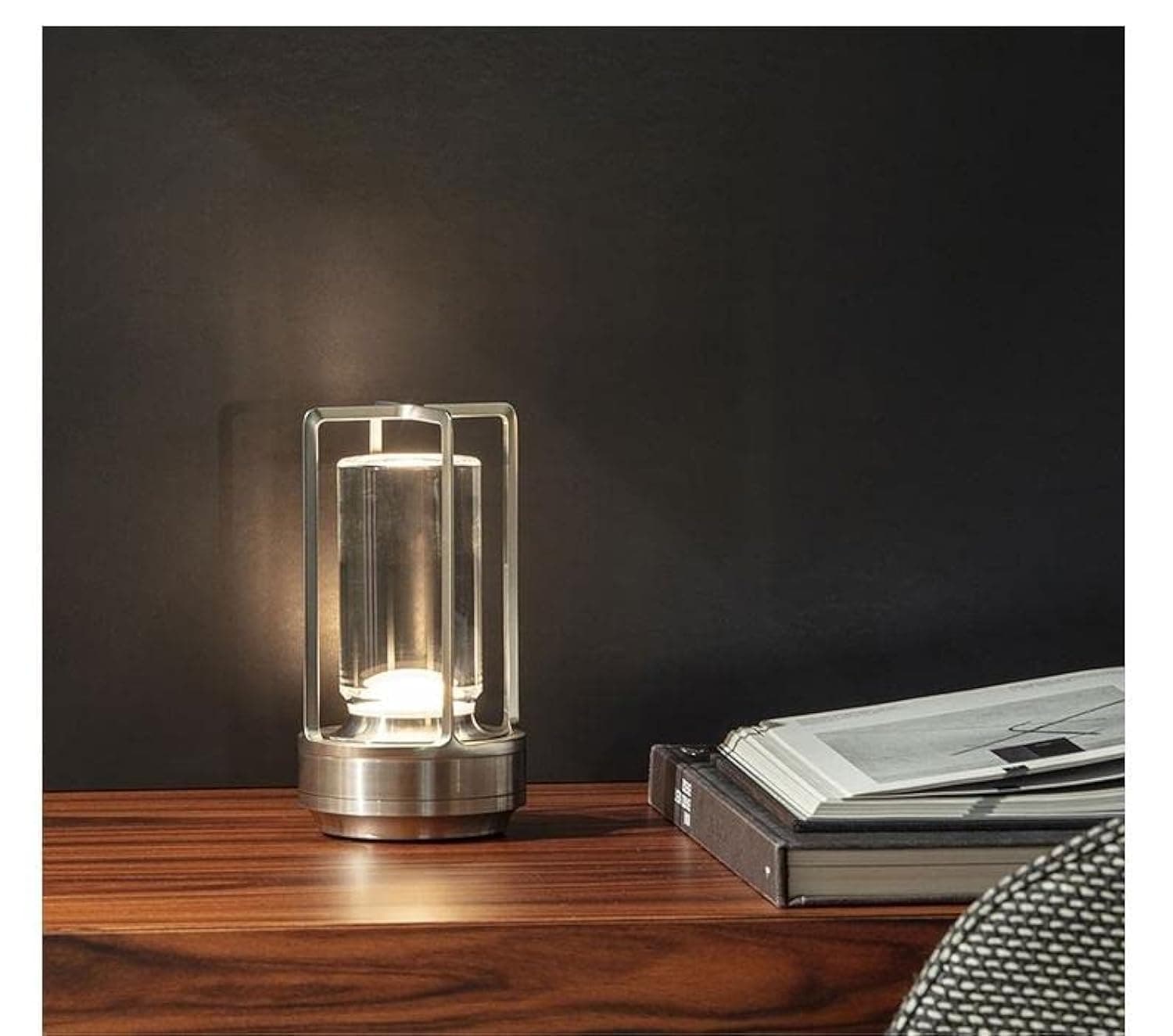 Portable Metal Table Lamp for Indoor/Outdoor ,Rechargeable Cordless LED Lamp, 3-Colour Infinitely Dimming Battery Powered Small Desk Lamp, Restaurant/Bedroom/Bar/Coffee Shop/Camping Light (Silver)