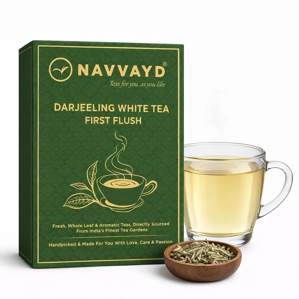 Navvayd Darjeeling First Flush Flavorful White Tea (100 Gm, 50 Cups) | Loose Leaf