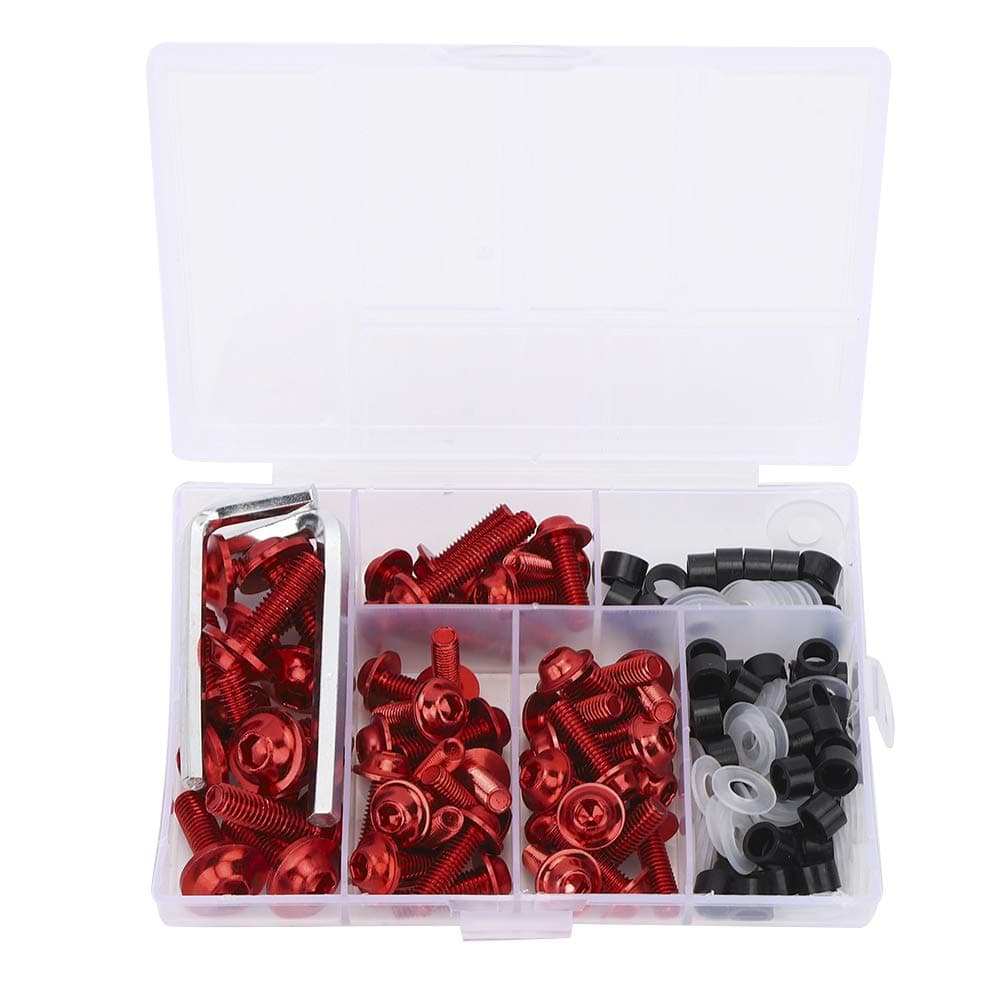 158Pcs Universal Motorcycle Fairing Bolt Kit Screws Fasteners Fixing Sportbike Mounting Kits Washers Nuts Screws Clips Assortment(Red)