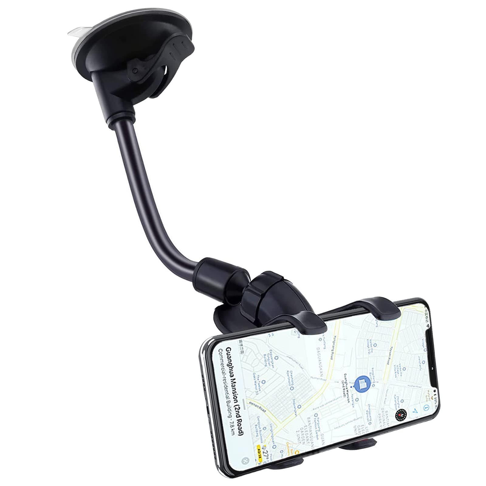 Phone Holders for Your Car: Windshield Phone Mount with Long Arm, 360° Rotation Strong Suction Cell Phone Car Mount, Anti-Shake Stabilizer for iPhone, Samsung, All Smartphones