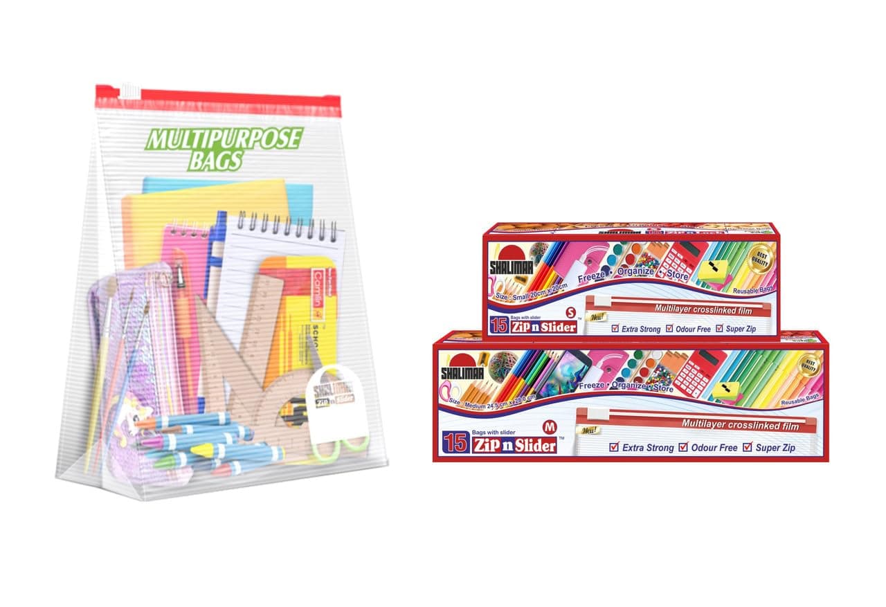 Shalimar Zip 'N' Lock Bag with Slider ( Reusable ) size ( Small ) Zip Lock Bag / Vegetable Bag / Freeze Bag / Multi-Purpose Storage Bag ( Pack of 15 Bags ) Color - Natural