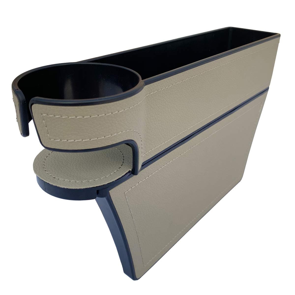 Car Seat Gap Filler, Console Side Pocket, PU Leather Car Seat Pocket Organizer Catcher Caddy for CellPhones Wallet Coin with Small Cup Holder Beige (Passenger Side)