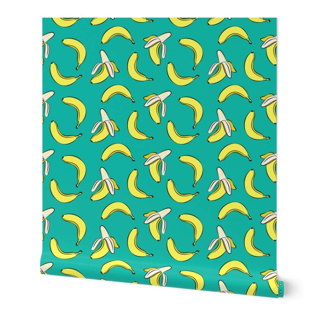 Peel & Stick Wallpaper Swatch - Bananas Green Banana Bold Trendy Fun Hipster Fruit Custom Removable Wallpaper by Spoonflower