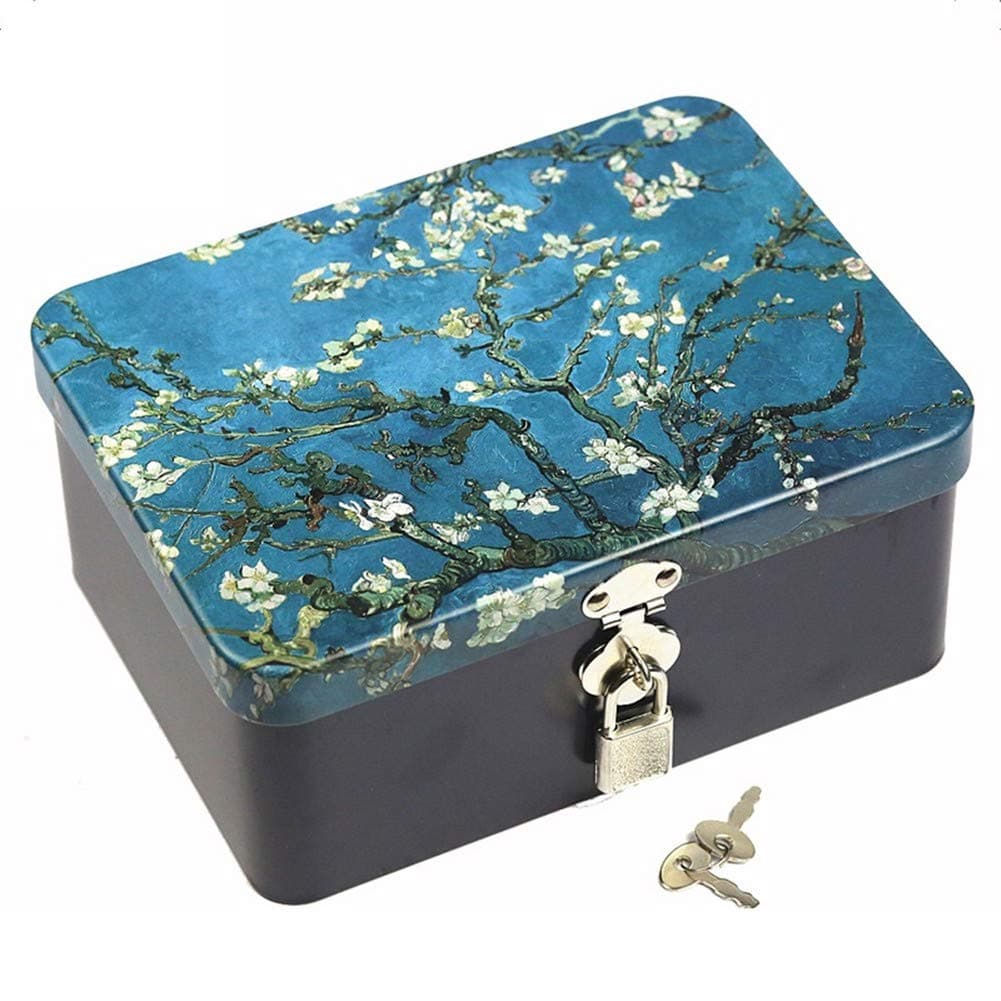 dream_lightRetro Style Rectangle Tinplate Storage Box with Padlock, Home Kitchen Desktop Storage Tin Canister, Chocolate Candy Tea Coffee Cosmetics Jewelry Photos Gift Case (Apricot Flower)