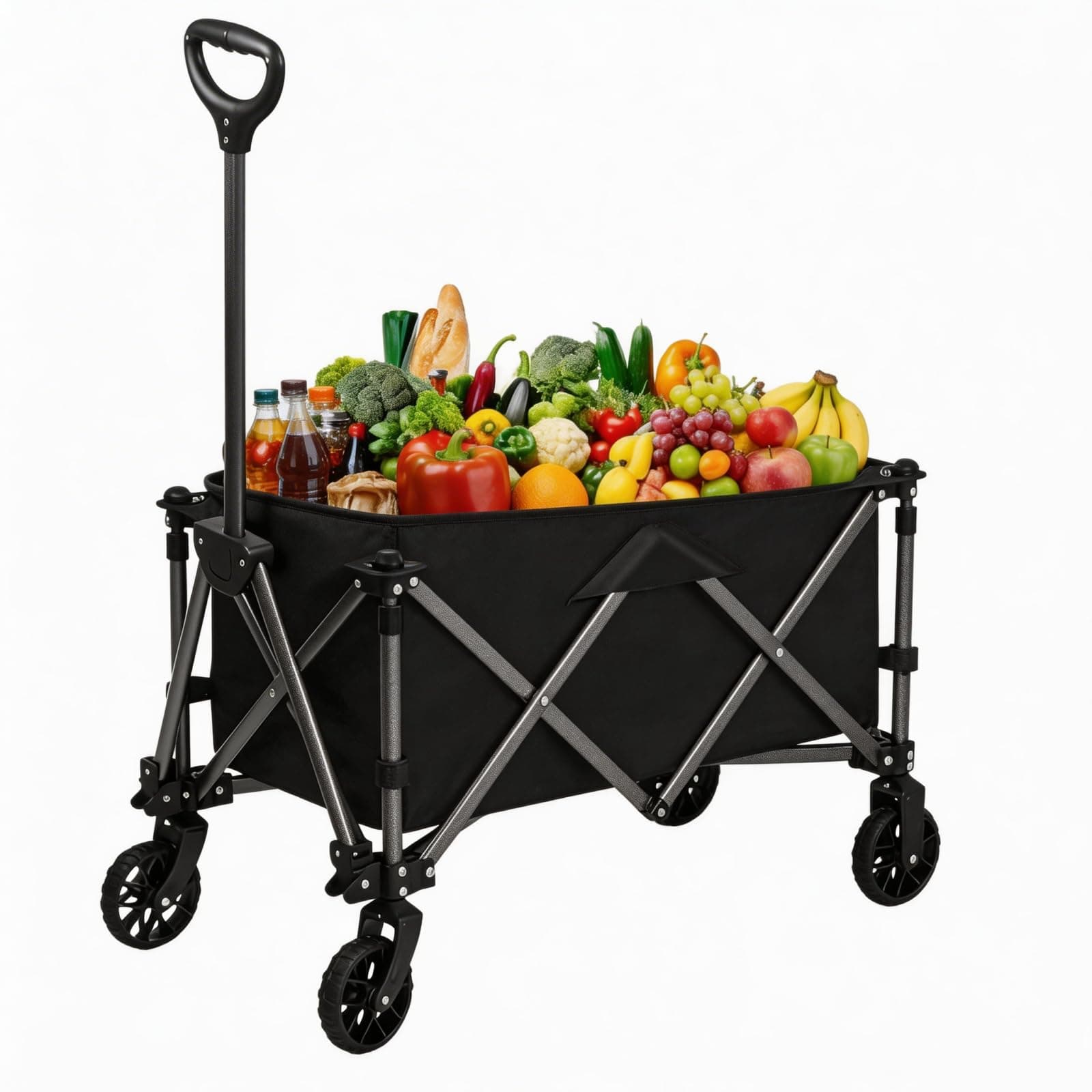 SKY-TOUCH Foldable Wagon Outdoor, Collapsible Trolley Cart, Portable Trolley Bearing Heavy Capacity for Beach Garden Shopping Carts & Stroller Wagon