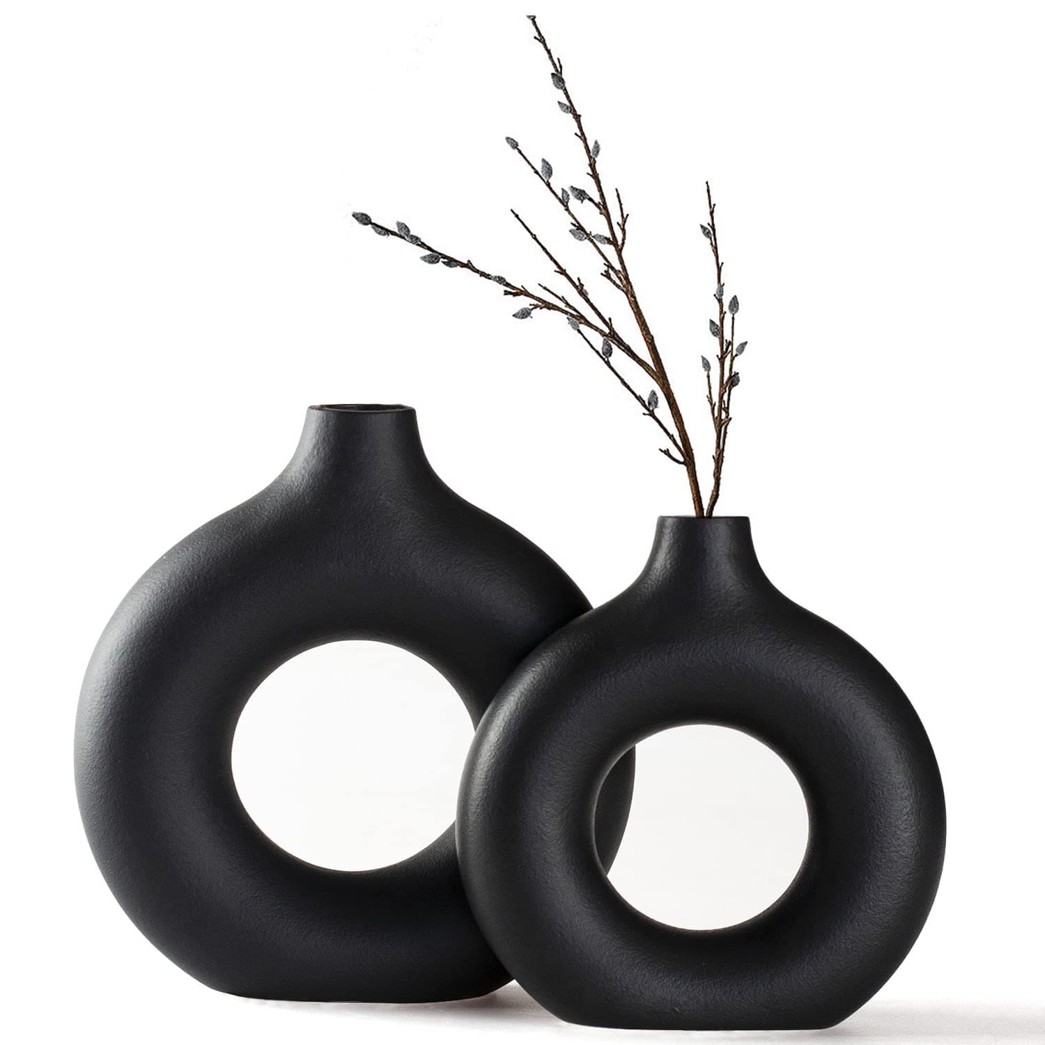 CEMABT Vases for Pampas Grass, 2pc Creative Vase Modern Home Decor,Handmade Vase Black Ceramic Dried Flowers Crafts Ornaments for Office Home Deco Decoration