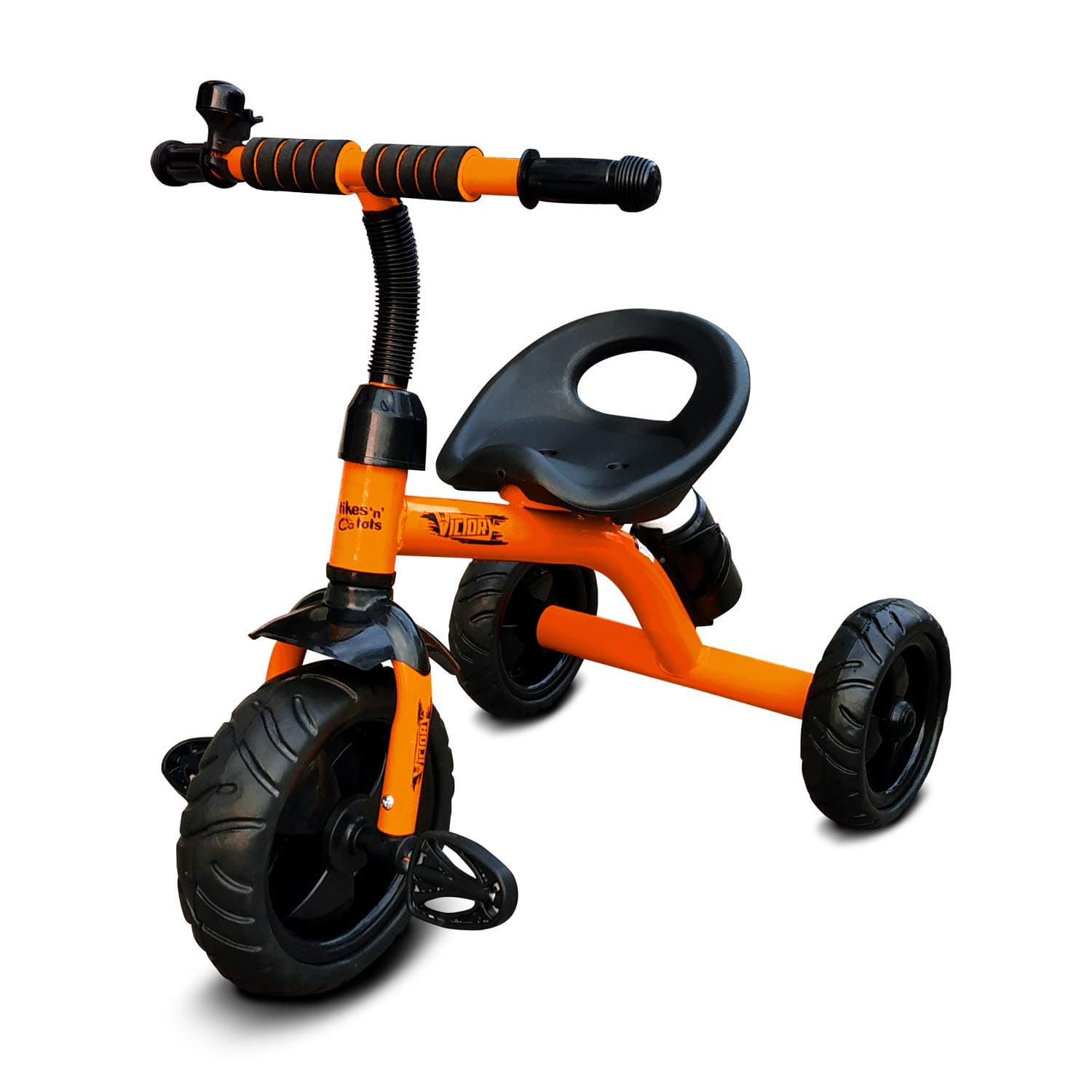 Tikes N Tots Baby/Kids Victory Tricycle for 2+ Years | Matte Color Frame and Black Color Alloy Eva Rubber Wheels with Bell and Sipper Bottle. (Orange)