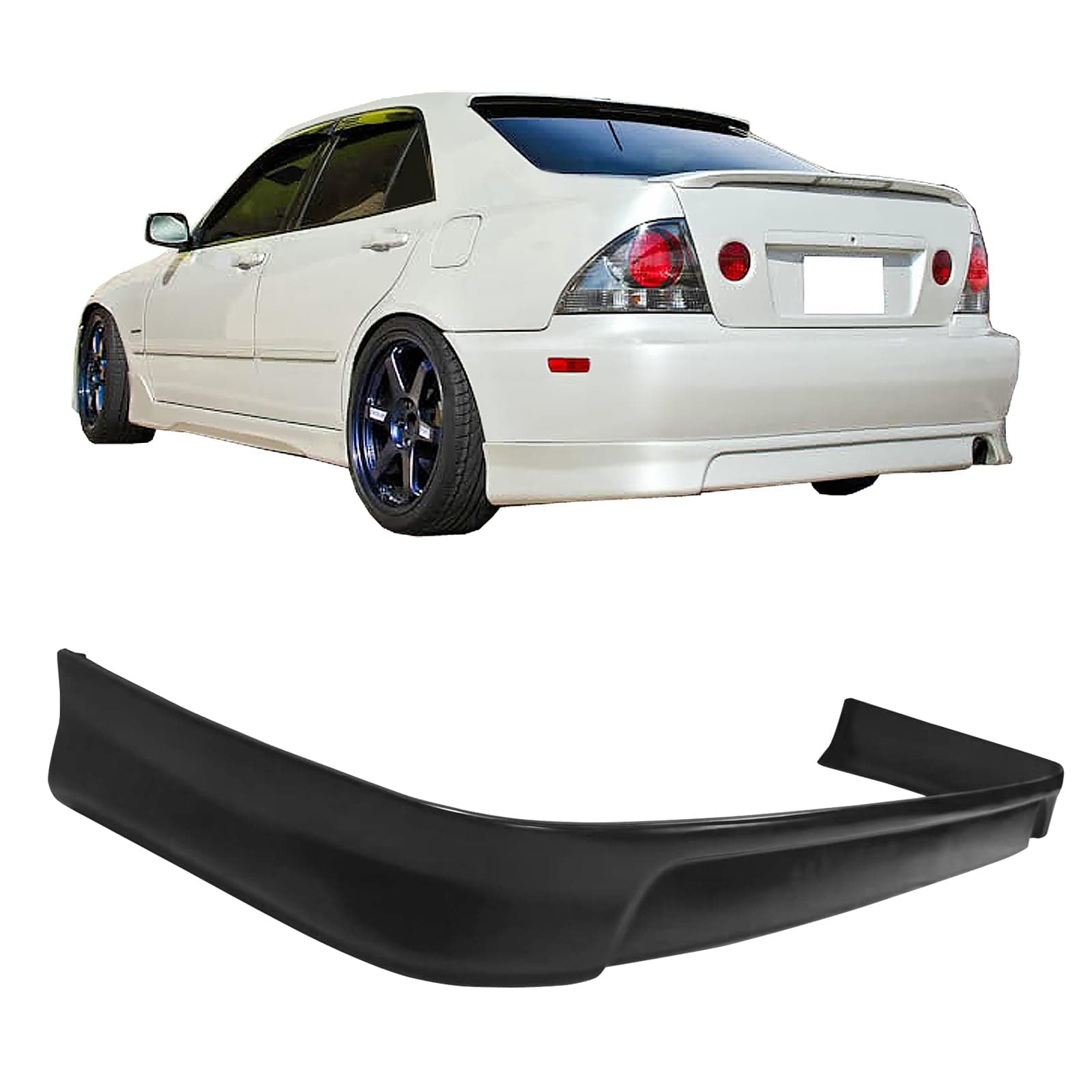 IKON MOTORSPORTS Rear Bumper Lip, Compatible with 2001-2005 Lexus IS300 Sedan, TRD Style Style Unpainted Black PU Polyurethane Rear Lower Spoiler Air Dam Chin Valance Splitter 1Piece