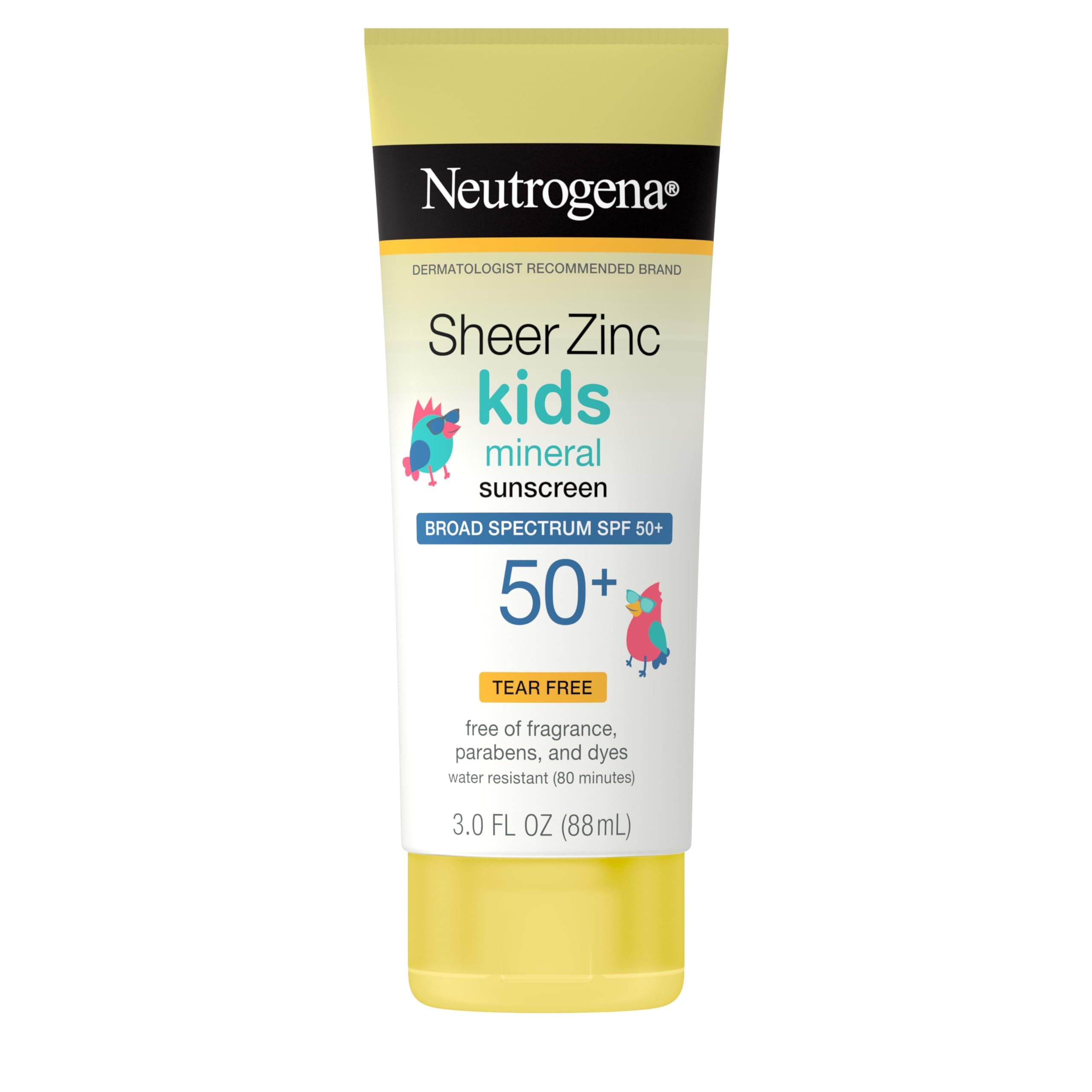 Neutrogena Sheer Zinc Oxid Kids Mineral Sunscreen Lotion Broad Spectrum SPF 50+ with UVA/UVB Protection, Waterproof for 80 Minutes, Paraben, Dye, Perfume and Tear Resistant, 90 ml