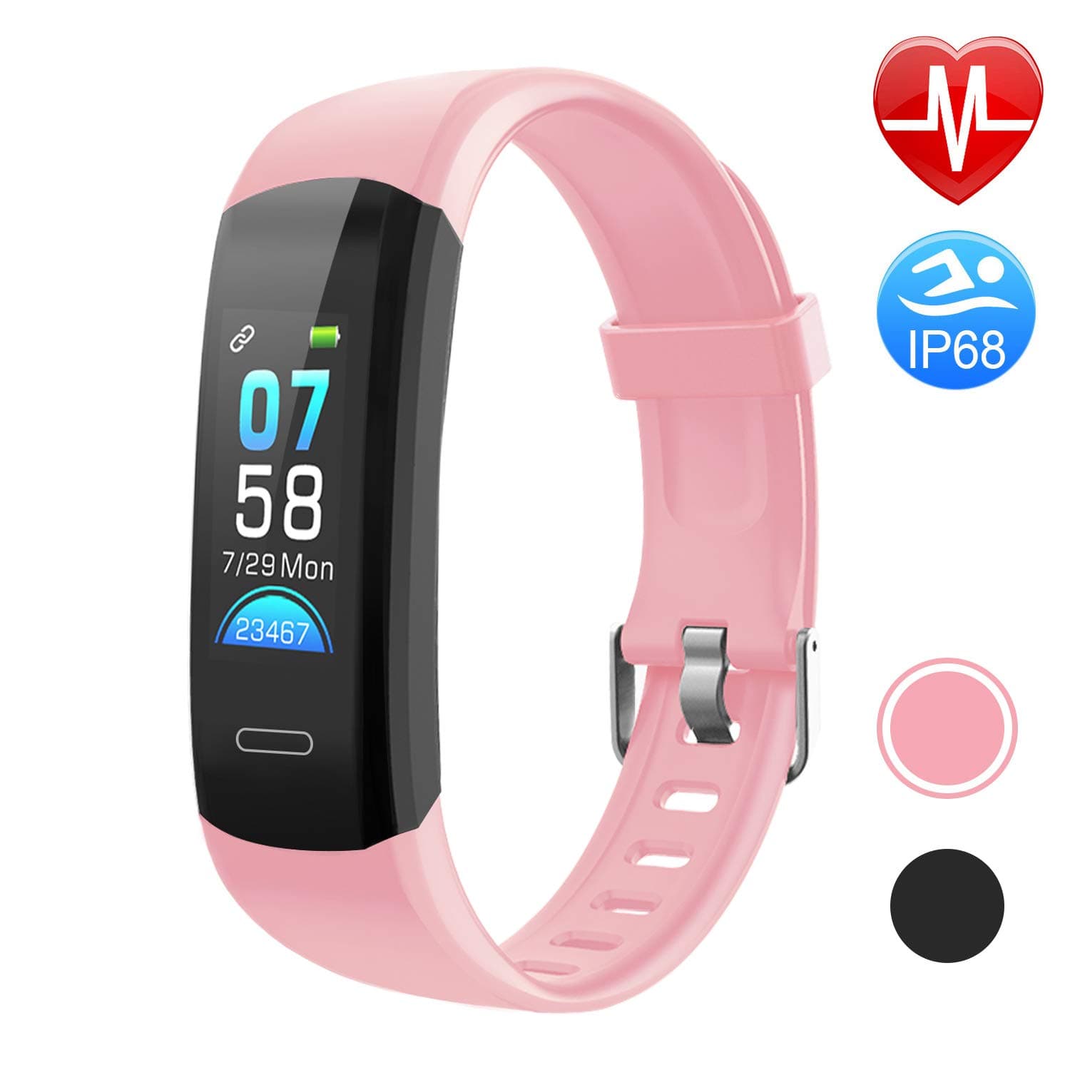 Elando Fitness Tracker Z10F Heart Rate, Step, Activity, Sleep Monitor, Calorie Counter, Waterproof Pedometer Smart Watch for Kids Women and Men, Pink, Standard