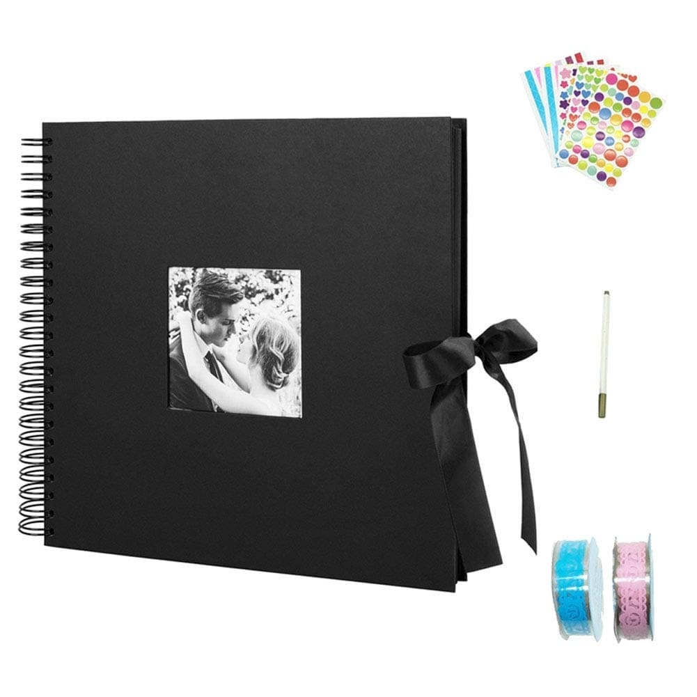 Scrapbook - Photo Album with Photo Opening - 12x12 Inches 80 Black Pages Craft Paper DIY Accessories and Scrapbooking Supplies Kit, Memory Book