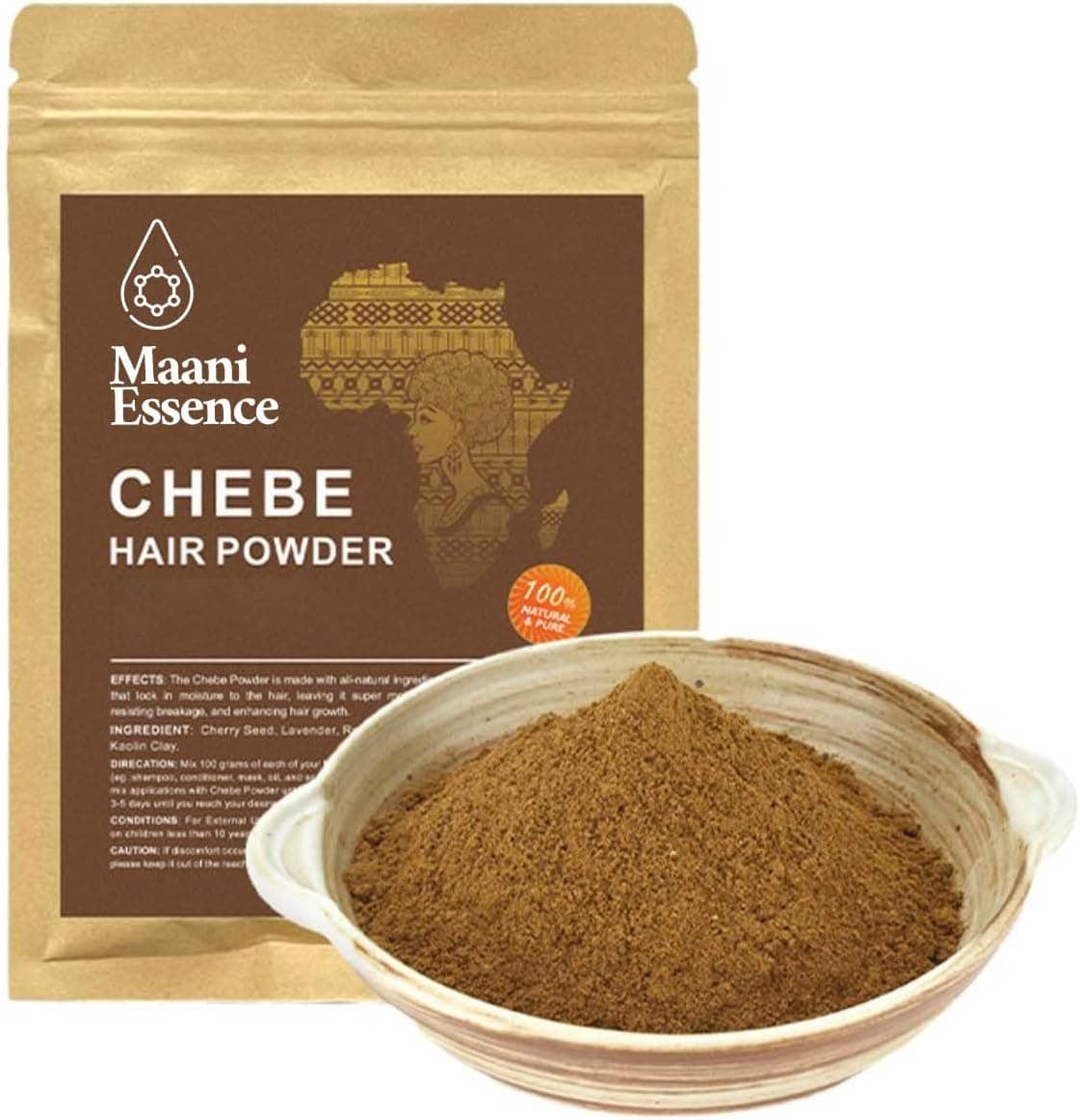 Maani Essence Chebe Powder, 100% African Natural Traditional Ingredients, Promotes Long Hair Growth, 100 Grams