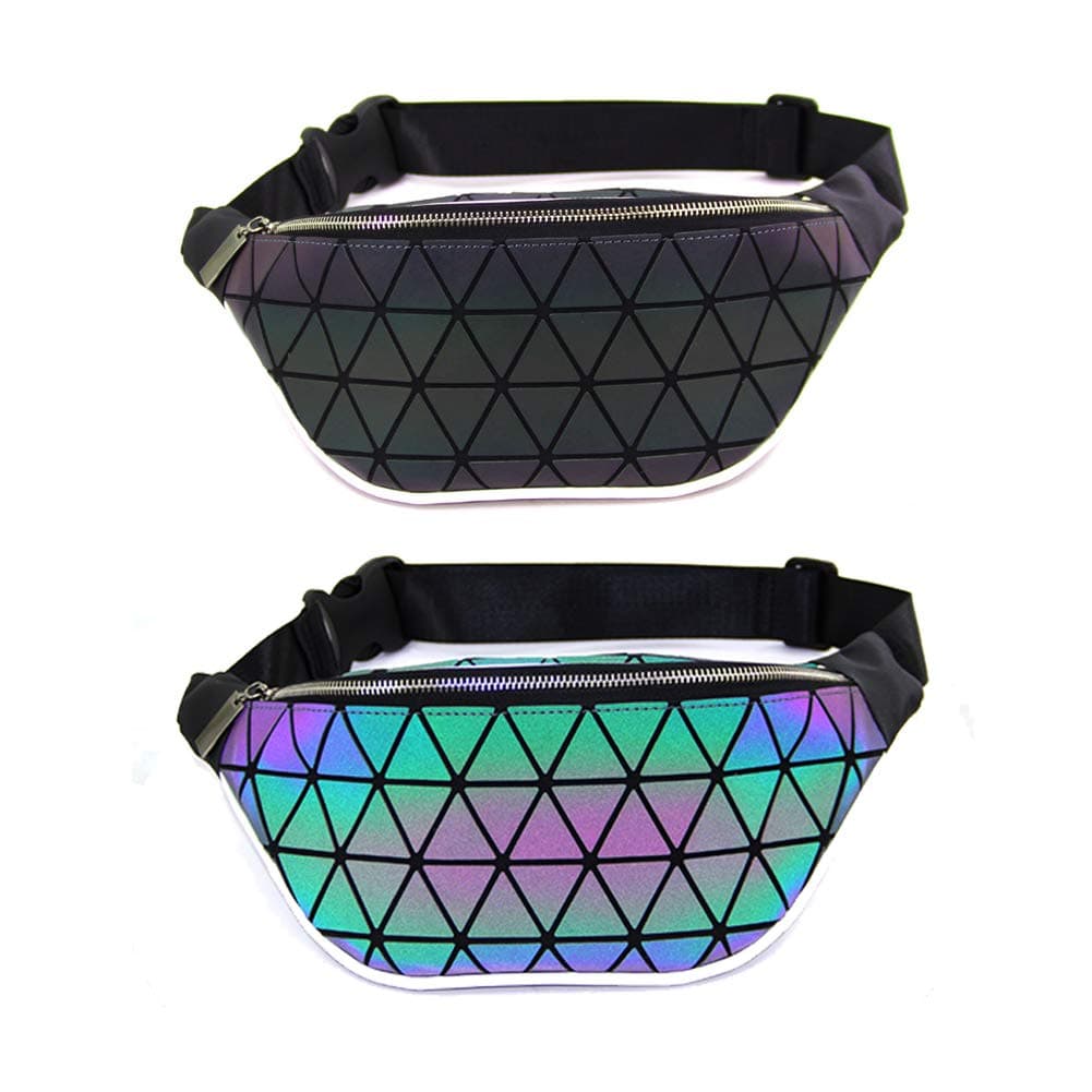 Women Geometric Luminous Waist Bag Fanny Pack Sport Outdoor Travel Chest Bag Purse (new chaotic triangle)