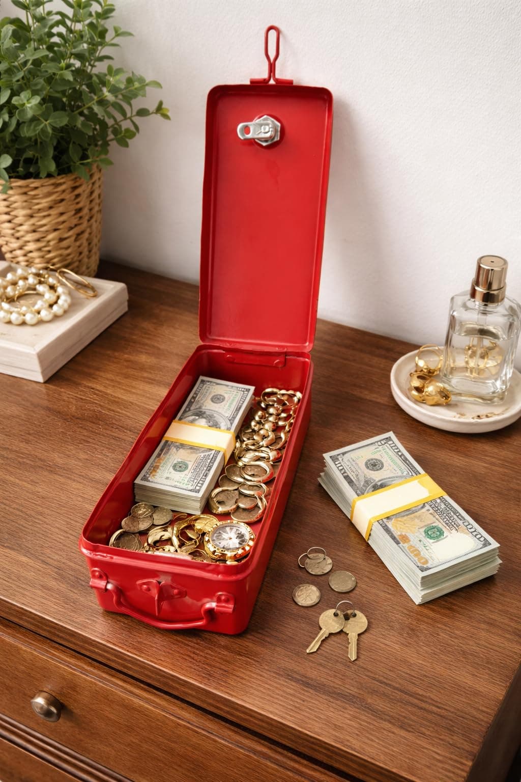 Locker Box / Jewel Box (for Bank Locker) - Aluminium - 12" Long - Red