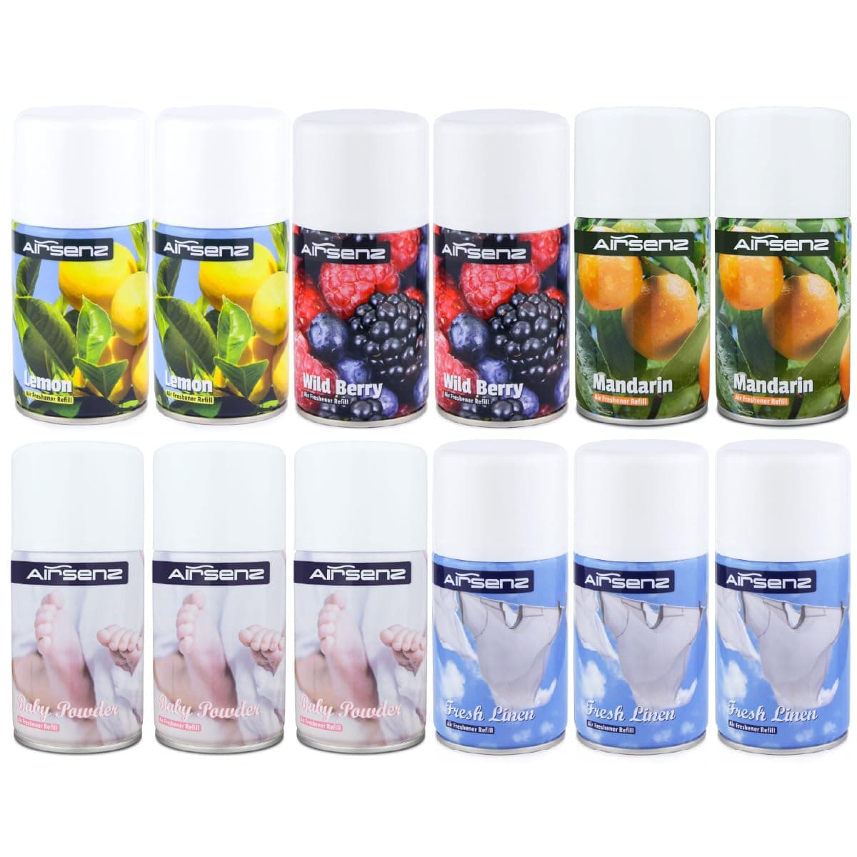 Air Freshener 12x 270ml Automatic Dispenser Aerosol Spray Refill Cans - 2 Packs of 6 Mixed Fragrances
