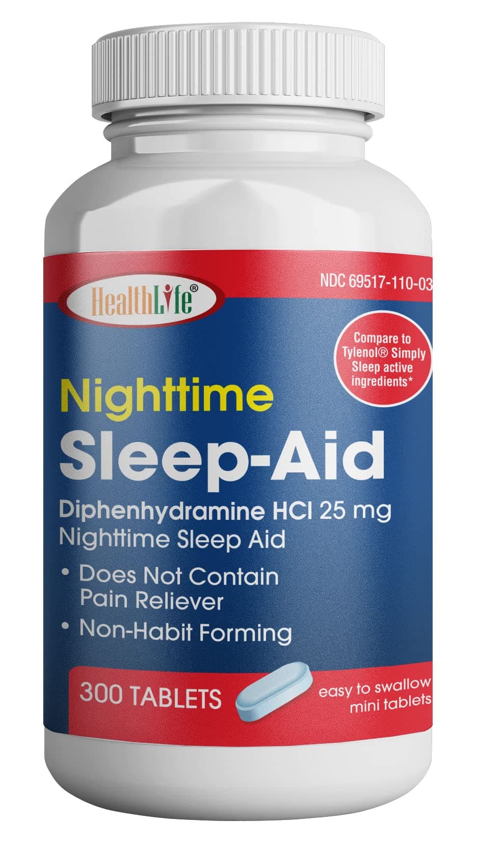 HealthLife® Sleep Aid (Diphenhydramine HCl Caplets, 25 mg Blue) 300 Count