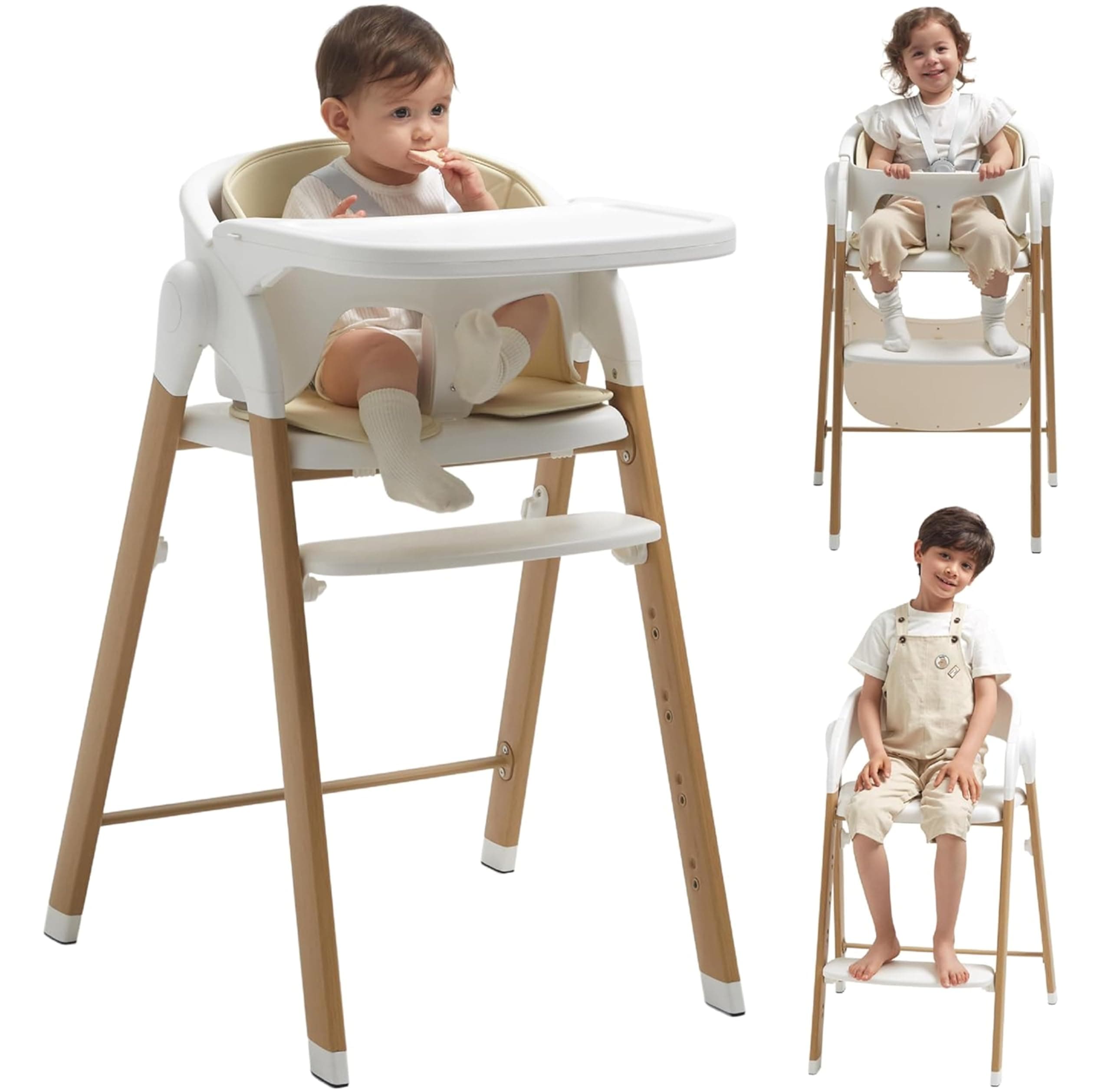 High Chair for Babies and Toddlers Adjustable Foldable Convertible 5 Point Harness Easy Clean with Removable Tray Baby Highchair Grows up with Family