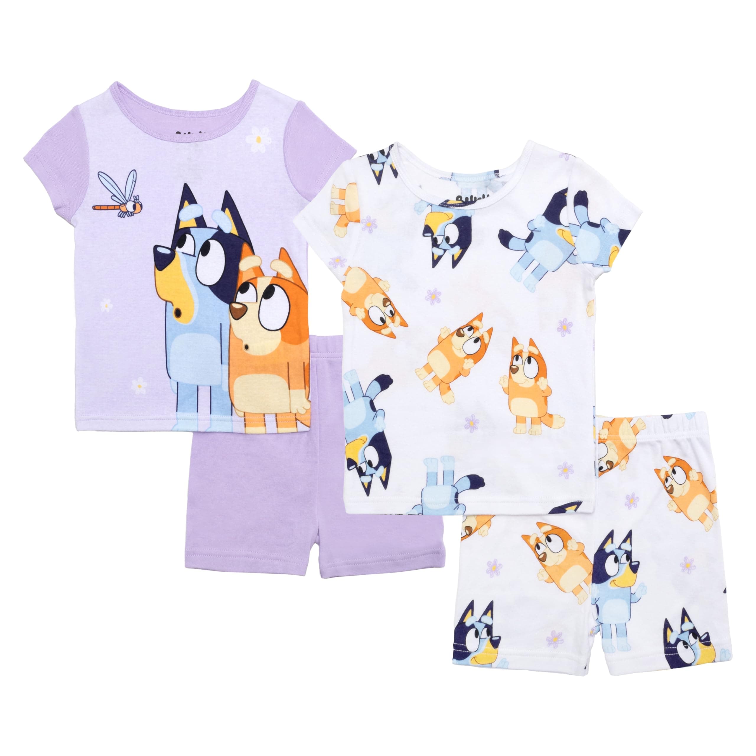 Unisex Kids' 4-Piece Snug-fit Cotton Short-Sleeve Matching Pajama Set, Soft & Cute for Kids