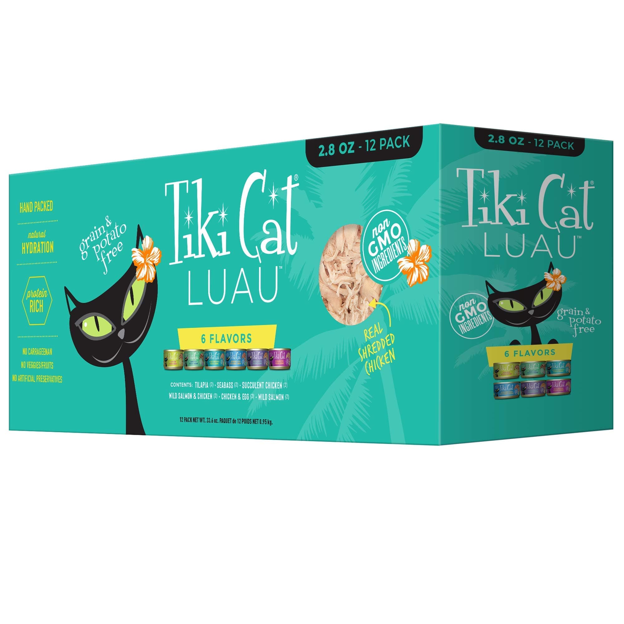 Tiki Cat Luau Variety Pack, Succulent Combinations of Real Shredded Protein in a Rich Flavorful Consumme, Grain-Free Balanced Nutrition Wet Canned Cat Food, For All Life Stages, 2.8 oz. Cans (Pack of 12)