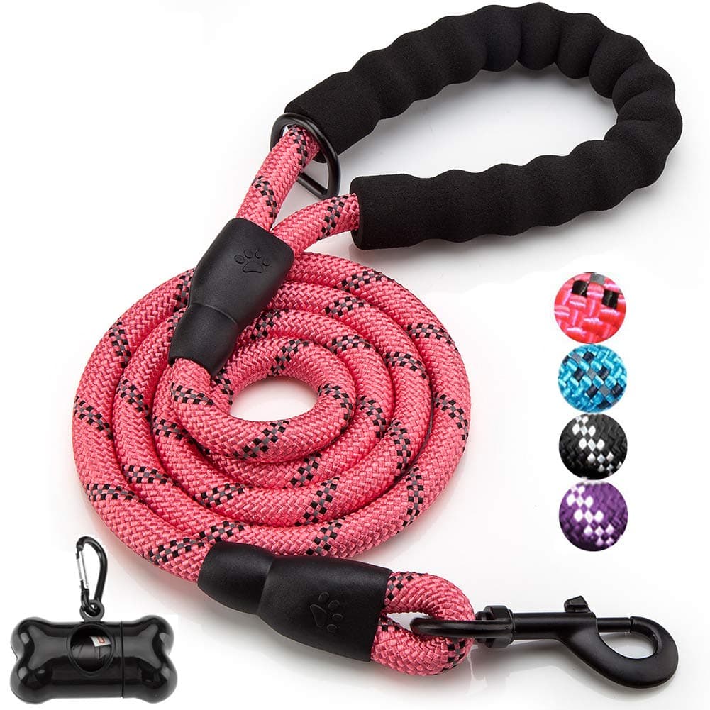 JBYAMUK5 FT Strong Dog Lead with Comfortable Padded Handle and Highly Reflective Threads for Small, Medium and Large Dogs (5-FT, Pink)