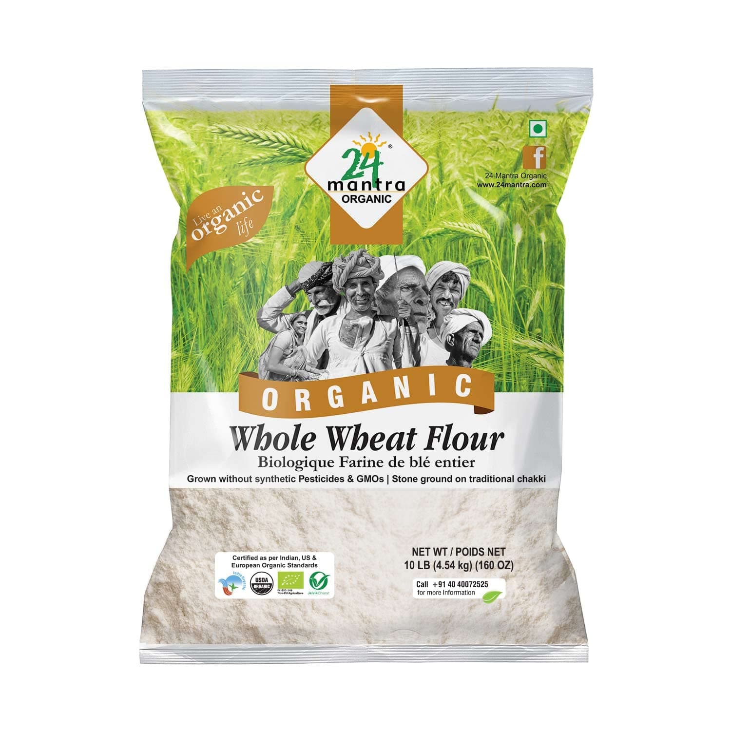24 Mantra Organic Whole Wheat Atta - 20 Lb, (Pack of 1)