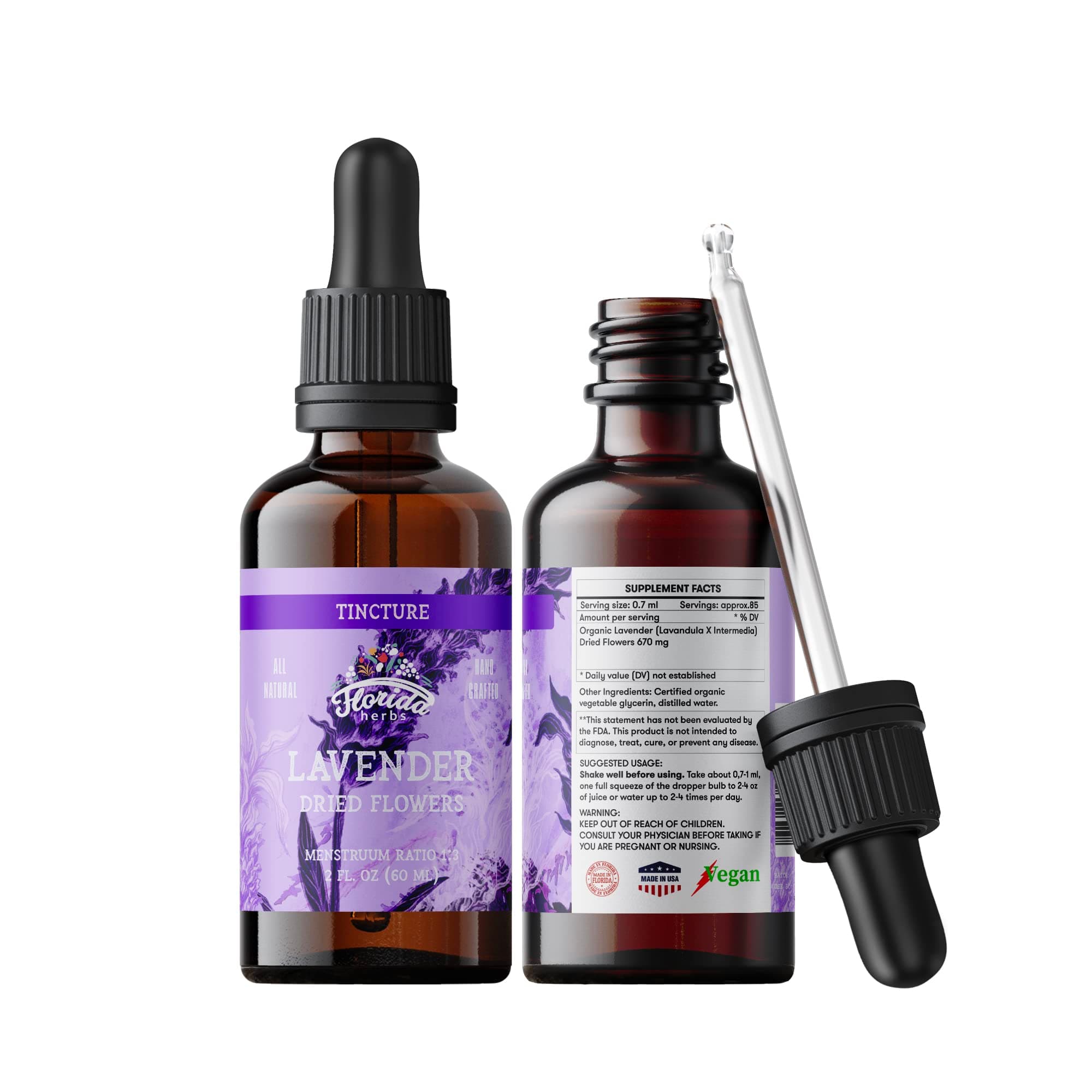 Lavender Flower Liquid Extract for Calming Nervous System Support, Organic Lavender Extract (Lavandula X Intermedia) Dried Flow 2 Fl Oz