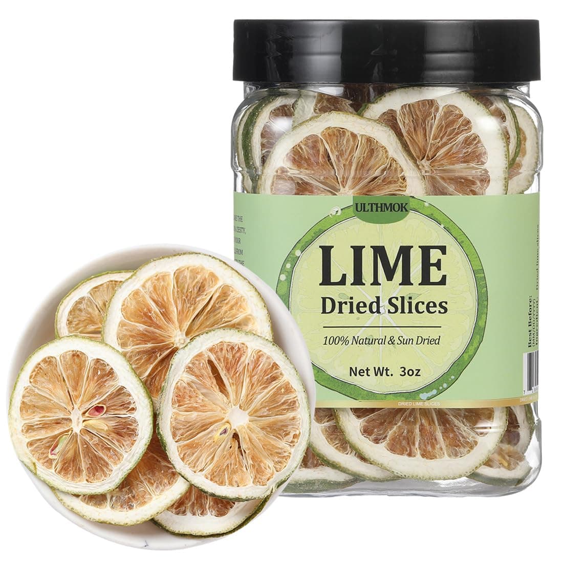 Premium Dried Lime Slices 3 Oz/85g,100% Natural Dehydrated Limes Lemon Slices for Cake Decoration & Cocktail Garnish,No Additives & No Sugar Added.