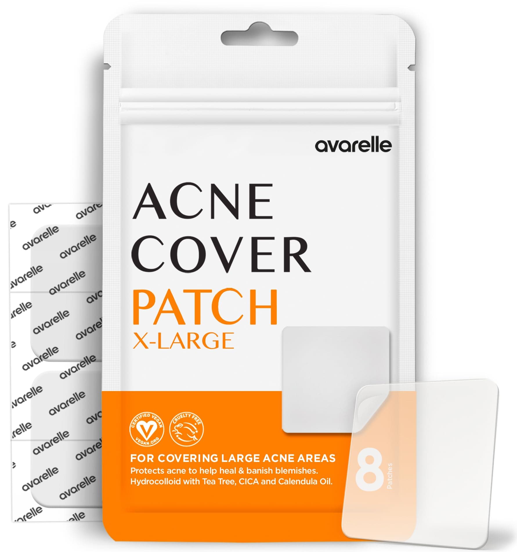 AVARELLE Cover Patch (8 Count) Absorbs Tea Tree Oil, Calendula Oil, Deer, Vegan, Abuse Free Certified Hydro Colloid Spot Covers (Square/8 Patches)