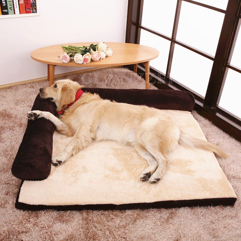 Glanzzeit Cuddly Rectangular Sofa Bed Deluxe Bolster Pet Bed for Cats Dogs S to XL (Medium, Brown)