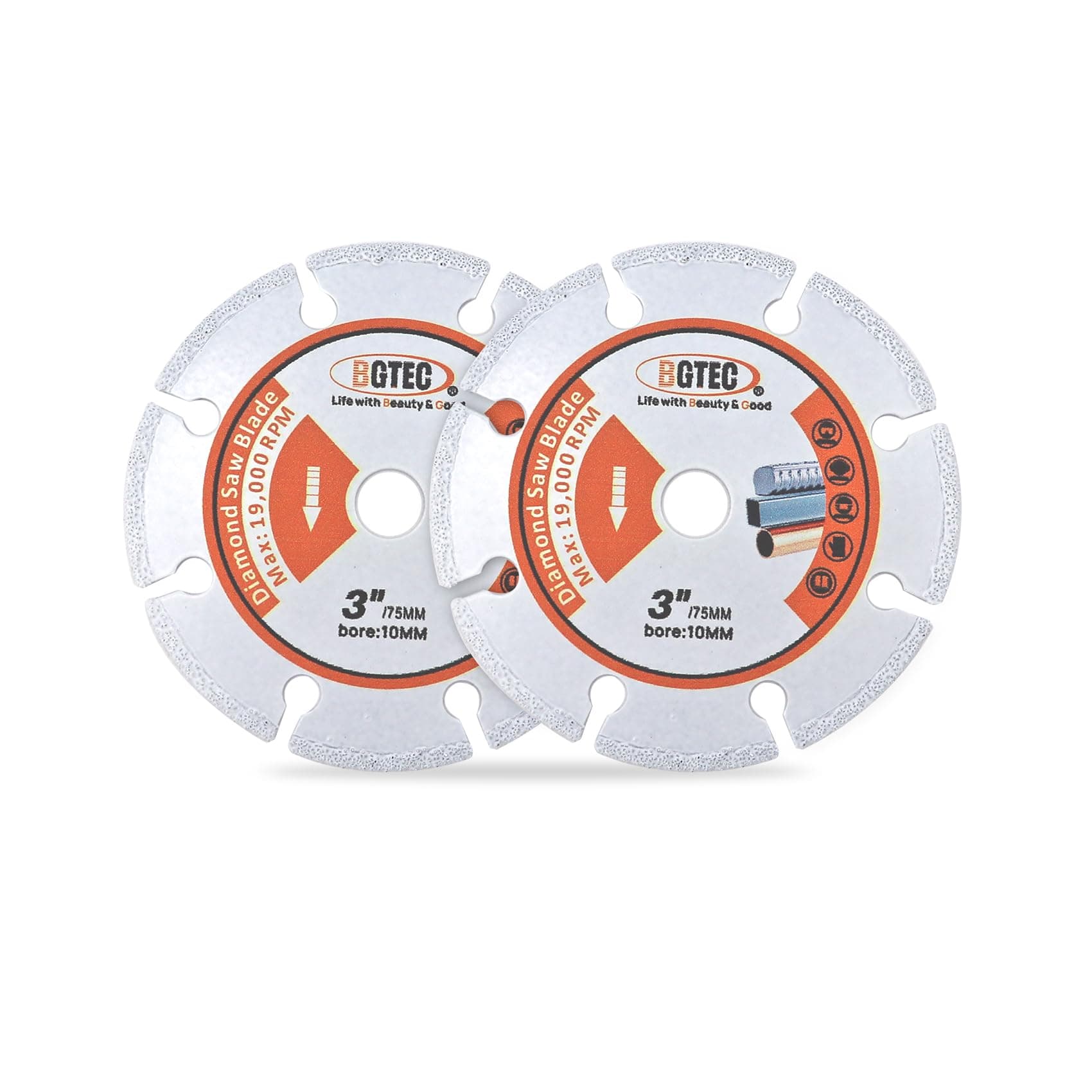 BGTEC Diamond Metal Cutting Disc,2pcs 3"/75mm Vacuum Brazed Cut-Off Wheel Diamond Blade for Cutting Carbide Metal, Alloys, Iron,Stainless Steel
