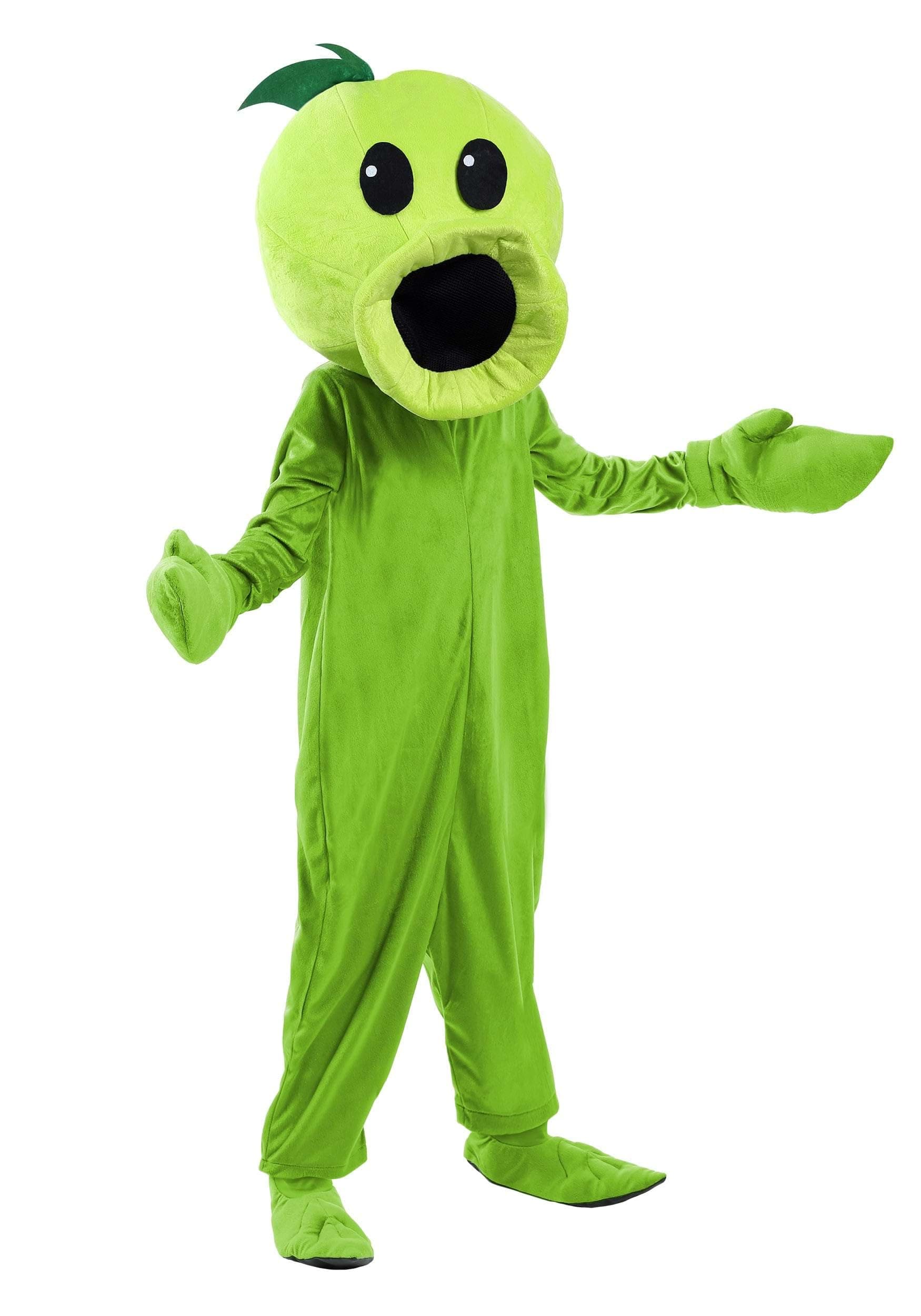 Kids Plants Vs Zombies Peashooter Halloween Costume | Pea Shooter Mask and Jumpsuit for Boys and Girls for Themed Parties