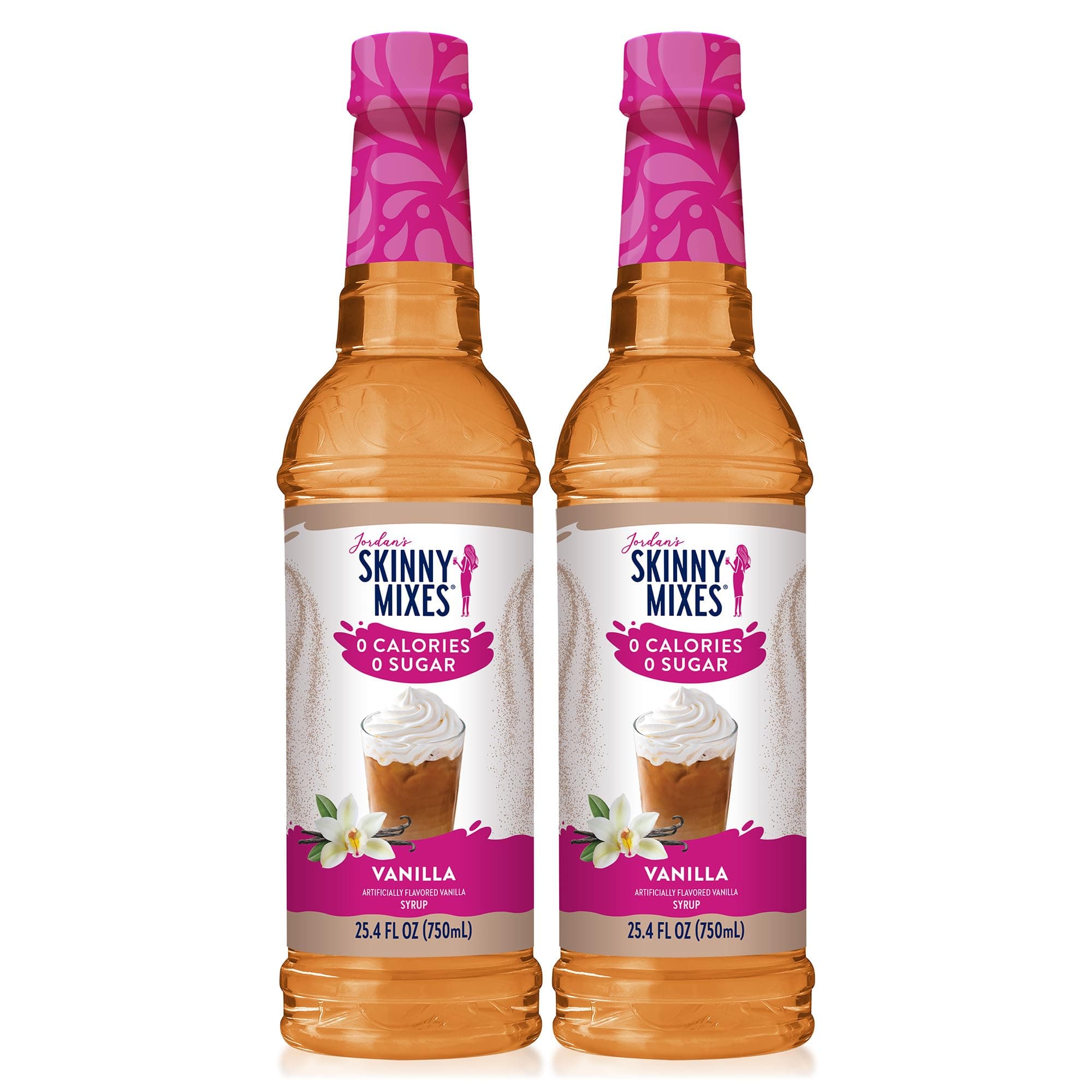 Jordan's Skinny Mixes Sugar Free Coffee Syrup, Vanilla Coffee Flavoring Syrup, Zero Calorie Drink Mix, Lattes, Baking, Protein Shake or Cocktail, Dairy & Gluten Free, Kosher, 25.4 Fl Oz, 2 Pack