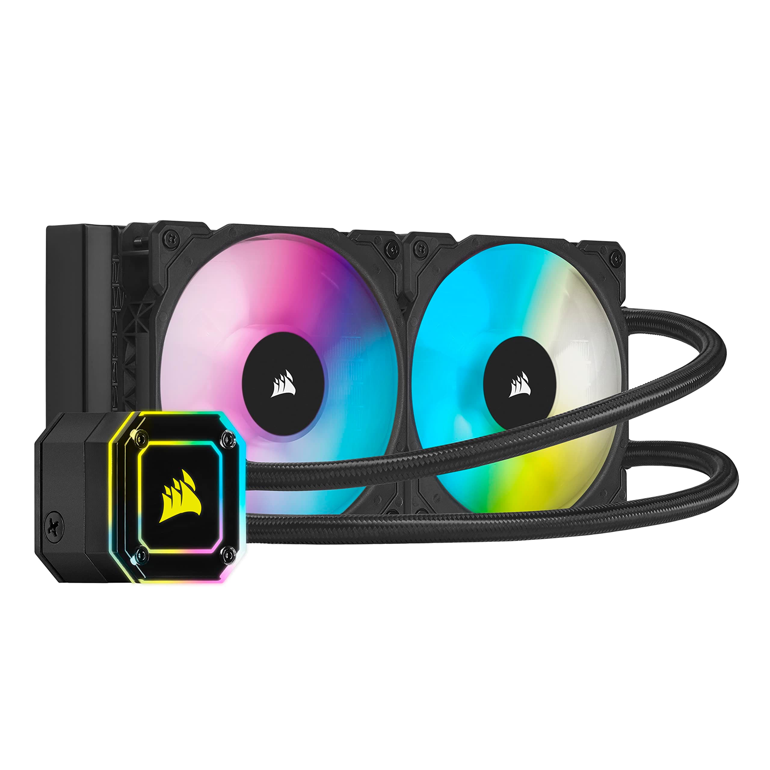 Corsair iCUE H100i ELITE CAPELLIX Liquid CPU Cooler (33 Ultra-Bright RGB LEDs, Two 120 mm ML RGB Series PWM Fans, 400 to 2,400 RPM, Zero RPM Mode, iCUE Commander CORE Included), Black