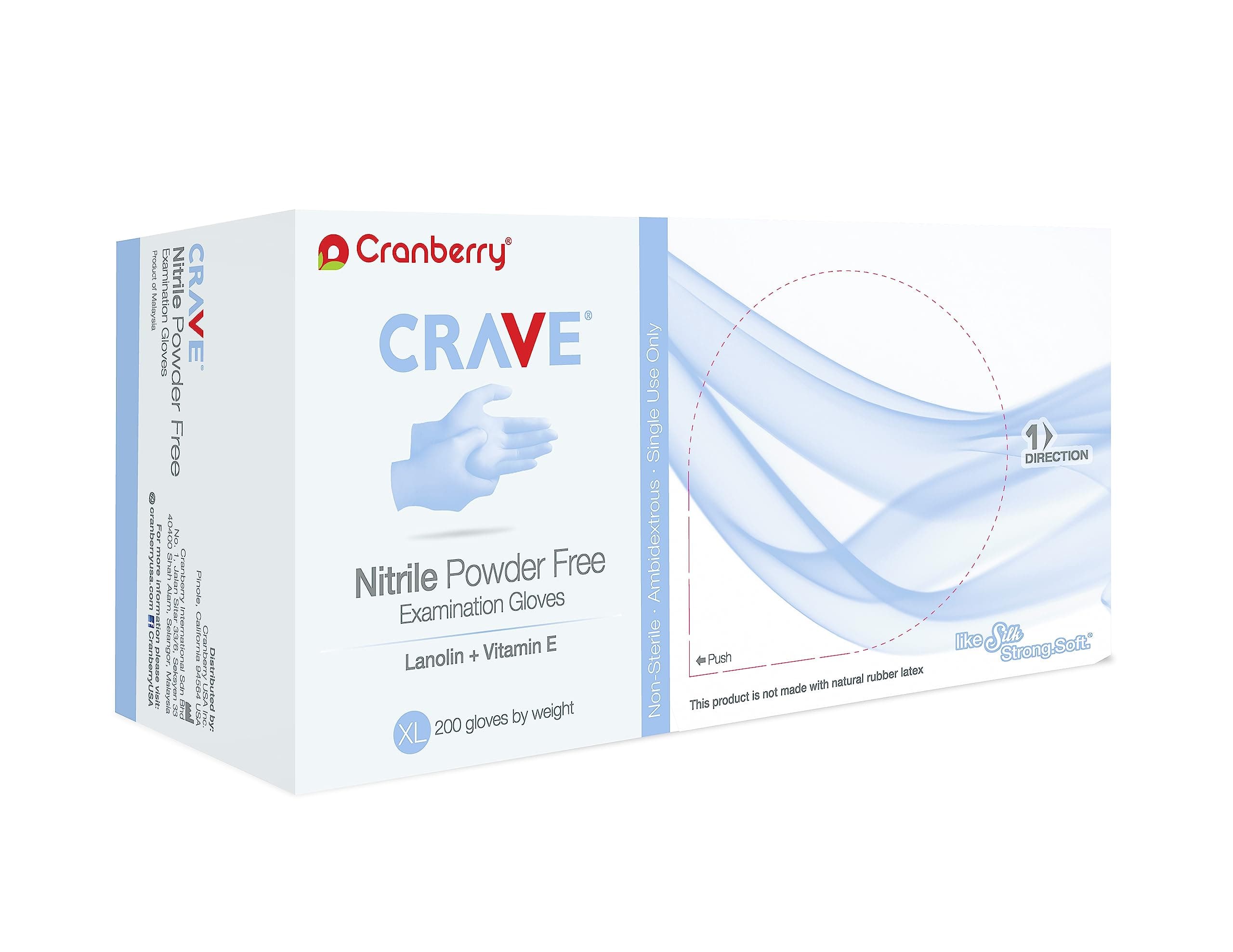 Cranberry CR3559 Crave Nitrile Powder Free Examination Glove, X-Large, Blue (Pack of 200)